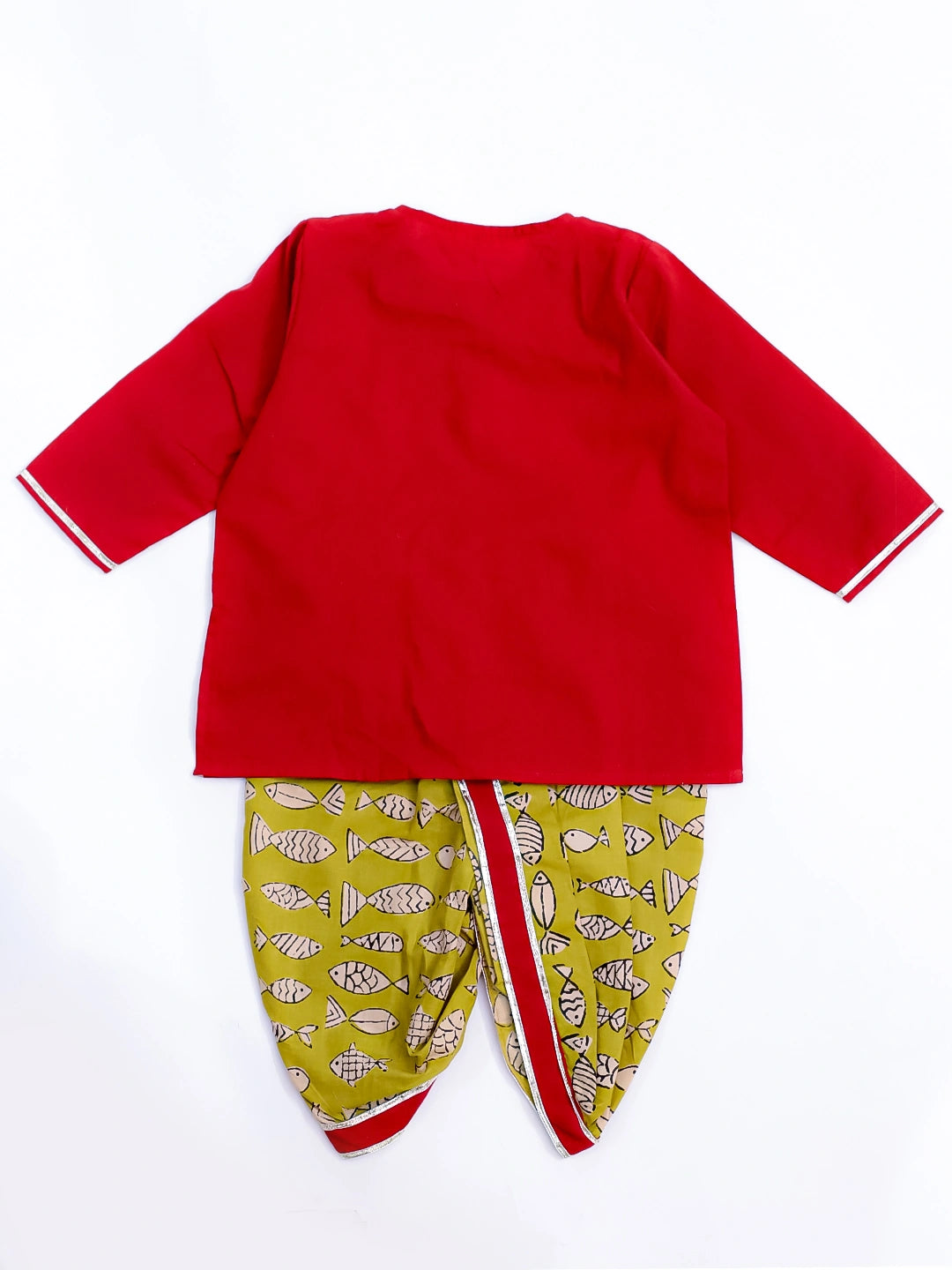 Bownbee Boys Cotton Dhoti Kurta For Infants  - Printed - Red