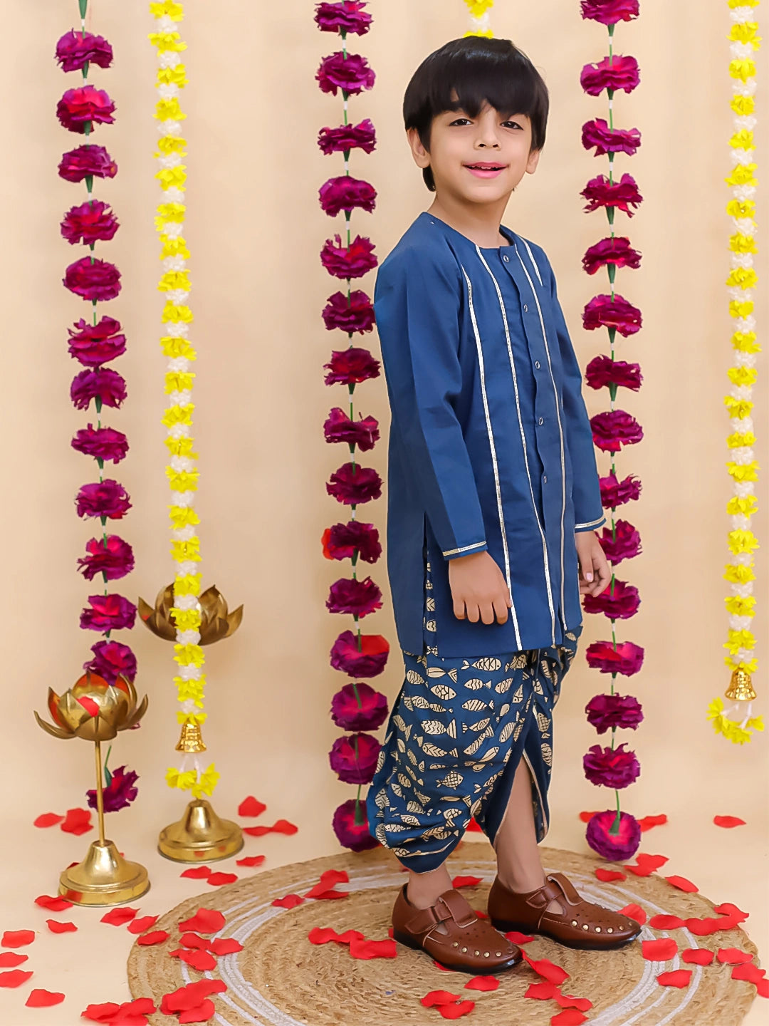 BownBee Festive Full Sleeves  Cotton Dhoti Kurta Set For Boys