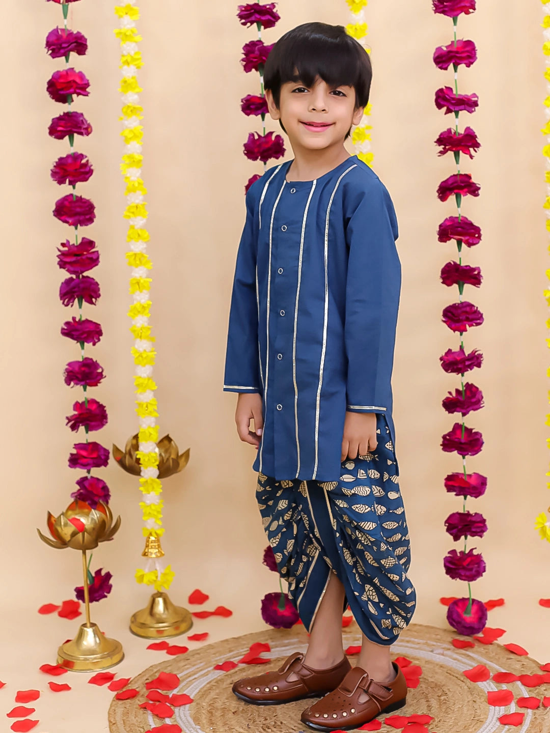 BownBee Festive Full Sleeves  Cotton Dhoti Kurta Set For Boys