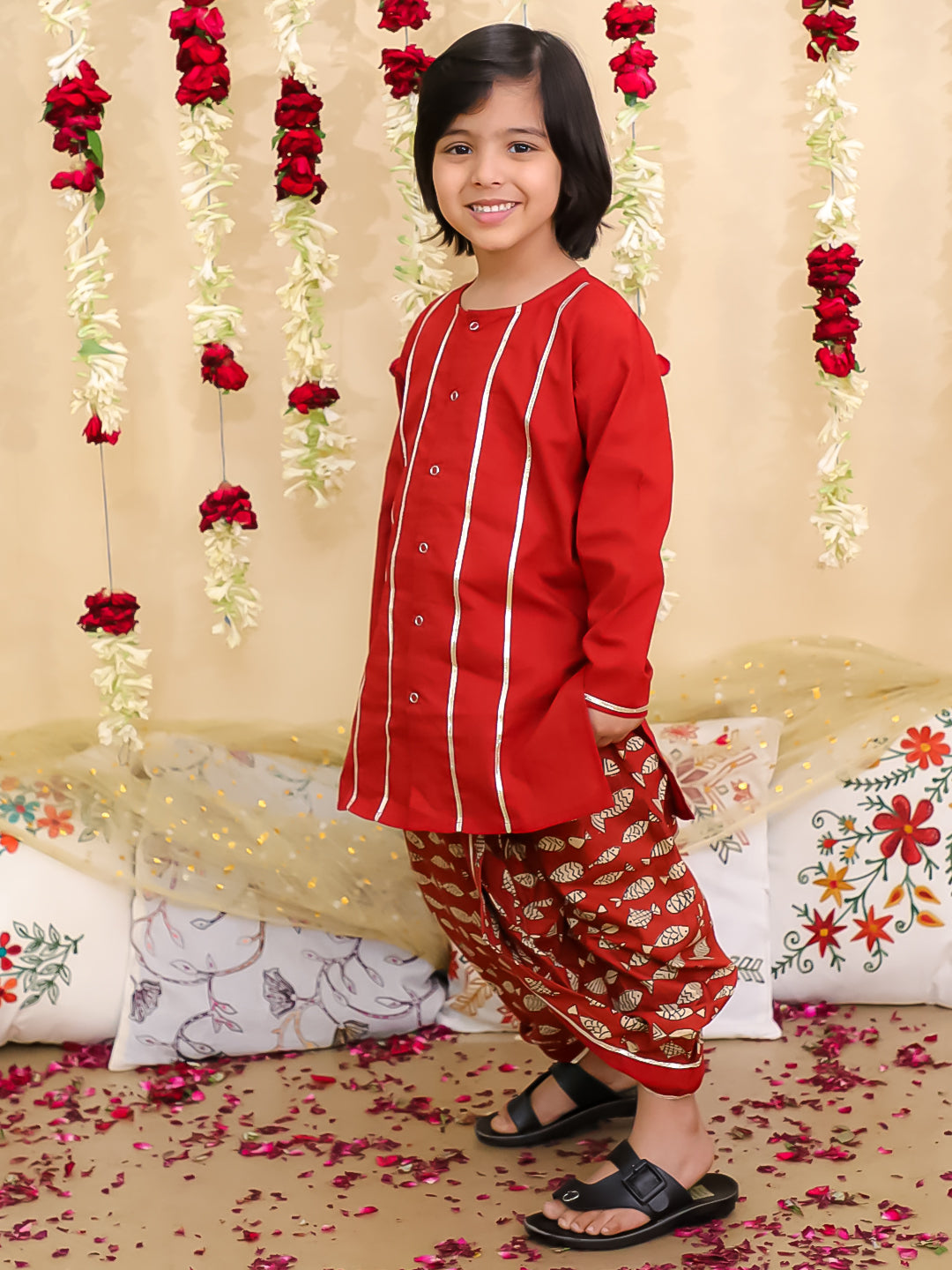 BownBee Festive Suit with Dhoti Kurta Sibling Set | Ethnic Wear for Brothers and Sisters – Maroon