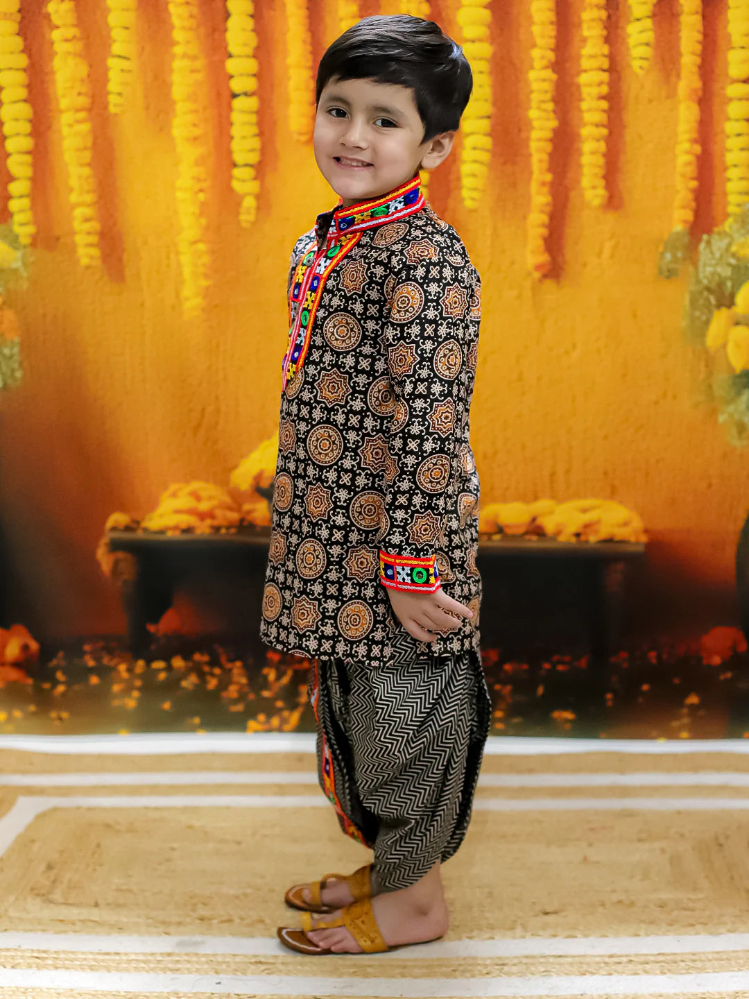 BownBee  Embroidered Printed Cotton Kurta Dhoti Set for Boys