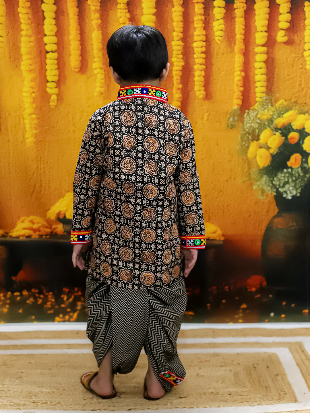 BownBee  Embroidered Printed Cotton Kurta Dhoti Set for Boys