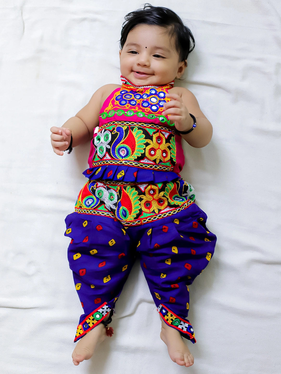 BownBee Sleeveless Pure Cotton Halter Neck Top Dhoti For Girls