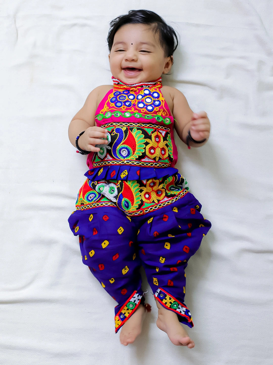 BownBee Sleeveless Pure Cotton Halter Neck Top Dhoti For Girls