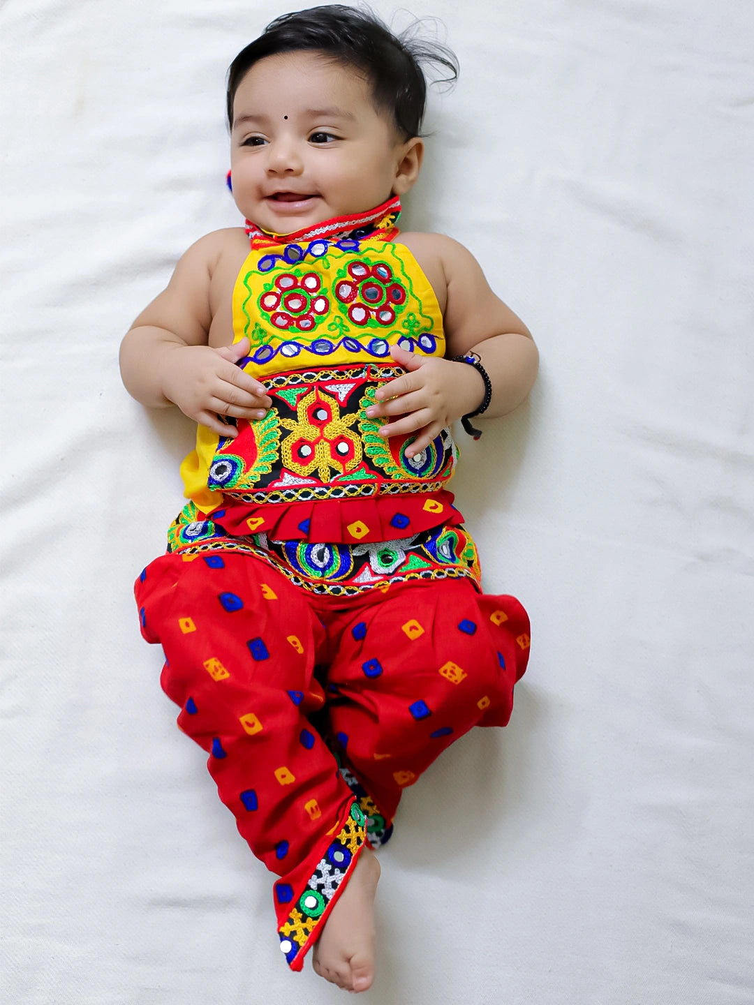 BownBee Sleeveless Pure Cotton Halter Neck Top Dhoti For Girls