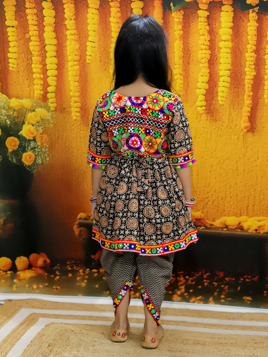 BownBee  Embroidered Printed Cotton Top with Cotton Dhoti for Girls