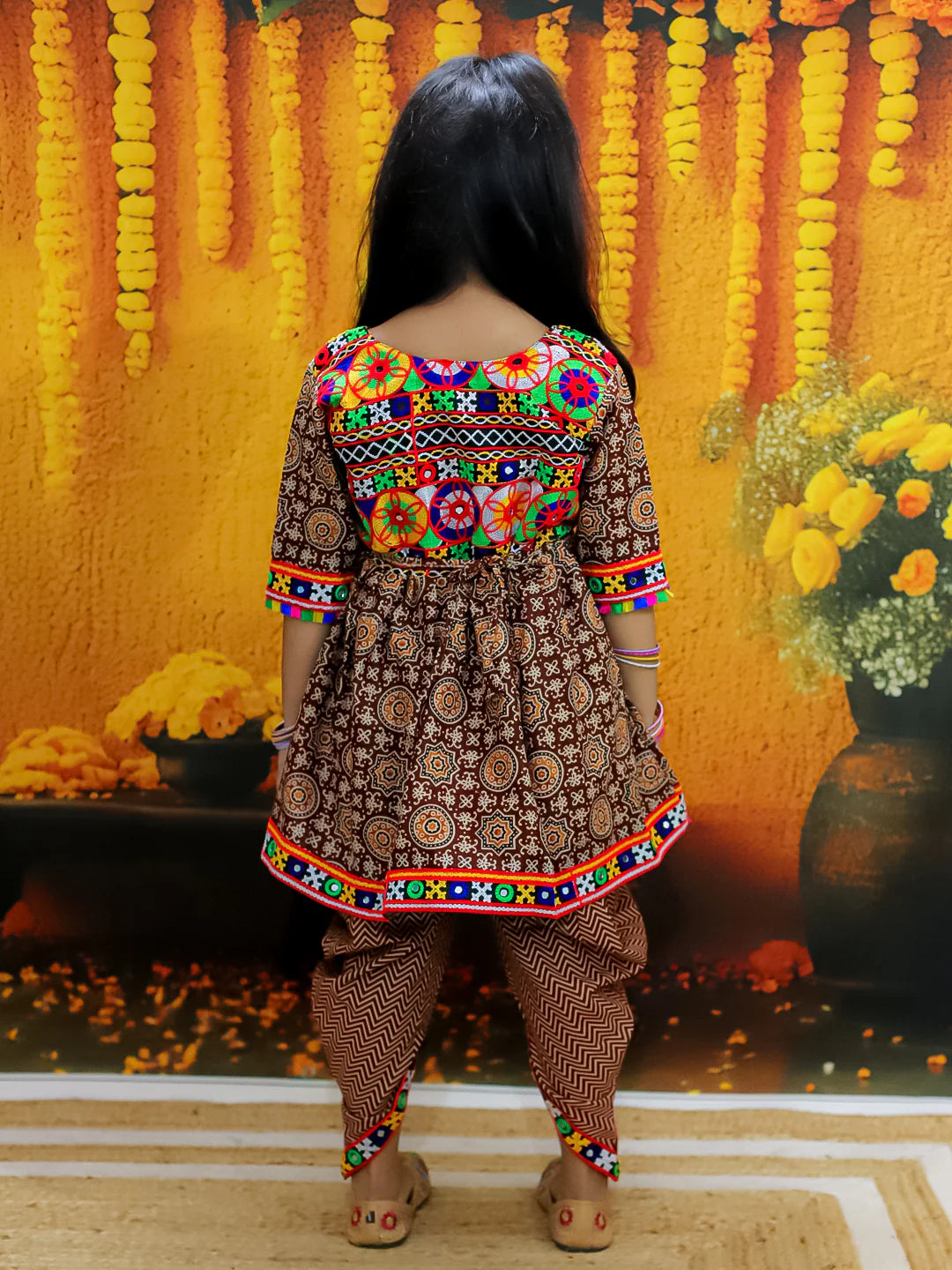 BownBee  Embroidered Printed Cotton Top with Cotton Dhoti for Girls
