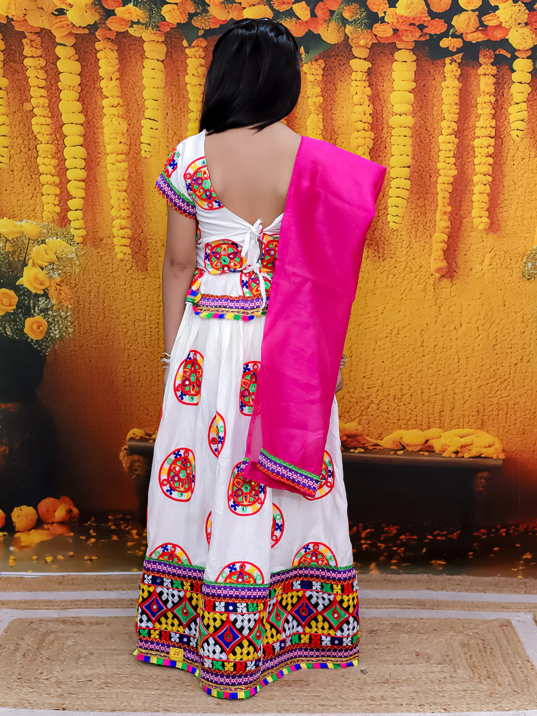 BownBee Embroidered Printed Cotton Chaniya Choli Dupatta  Set For Girls