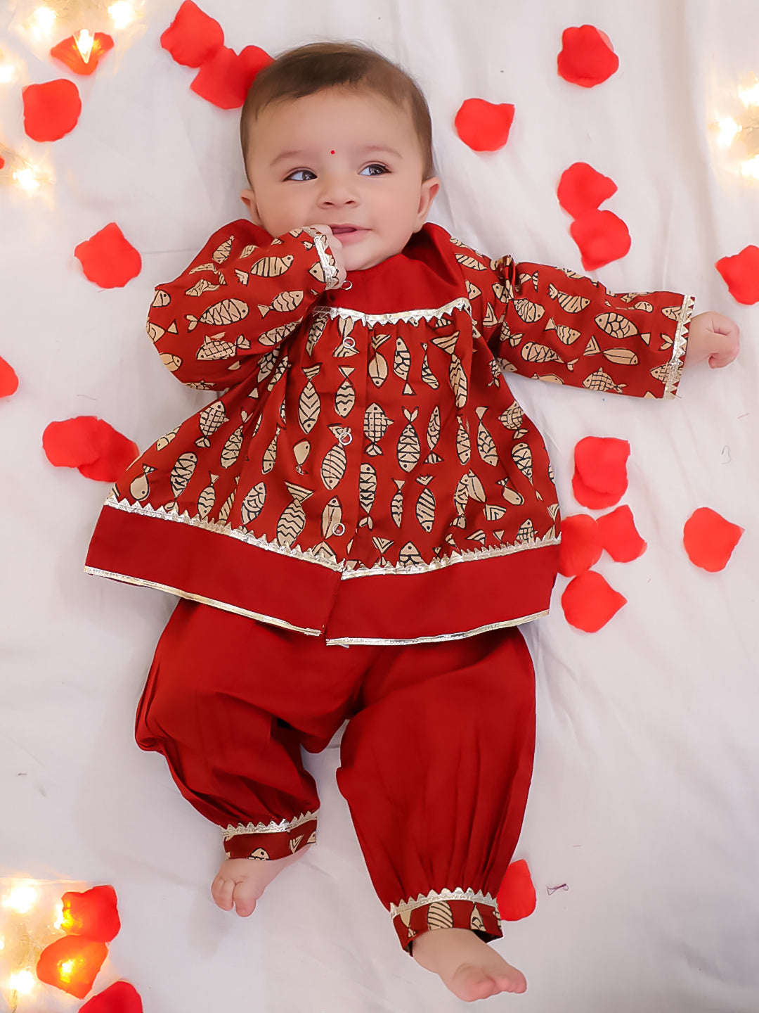 BownBee Festive Full Sleeves  Pure Cotton Suit Set For Infant Girls-Blue