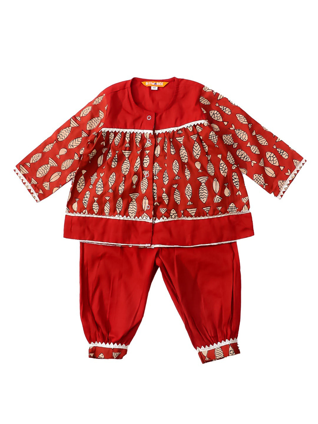 BownBee Festive Full Sleeves  Pure Cotton Suit Set For Infant Girls-Blue