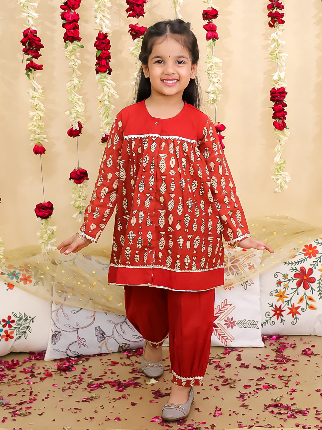 BownBee Festive Suit with Dhoti Kurta Sibling Set | Ethnic Wear for Brothers and Sisters – Maroon