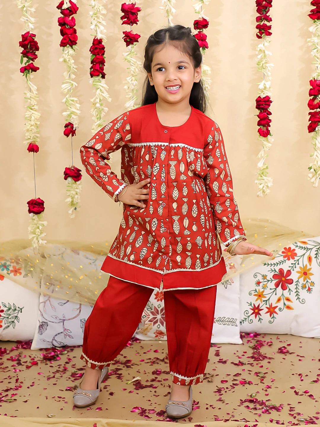 BownBee Festive Full Sleeves  Pure Cotton Suit Set For Girls