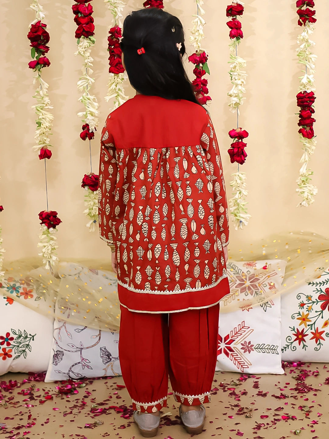 BownBee Festive Full Sleeves  Pure Cotton Suit Set For Girls