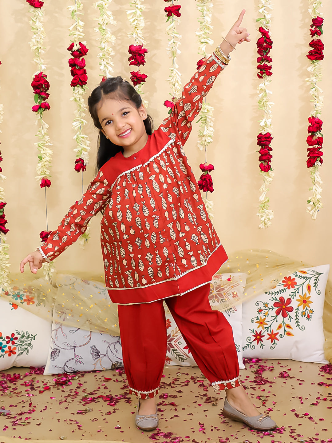 BownBee Festive Suit with Dhoti Kurta Sibling Set | Ethnic Wear for Brothers and Sisters – Maroon