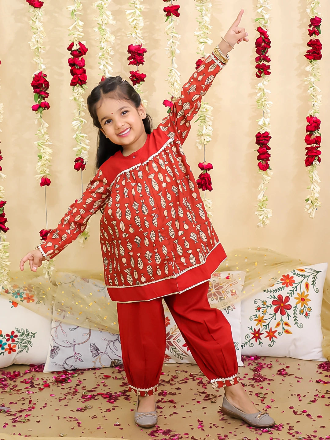 BownBee Festive Full Sleeves  Pure Cotton Suit Set For Girls