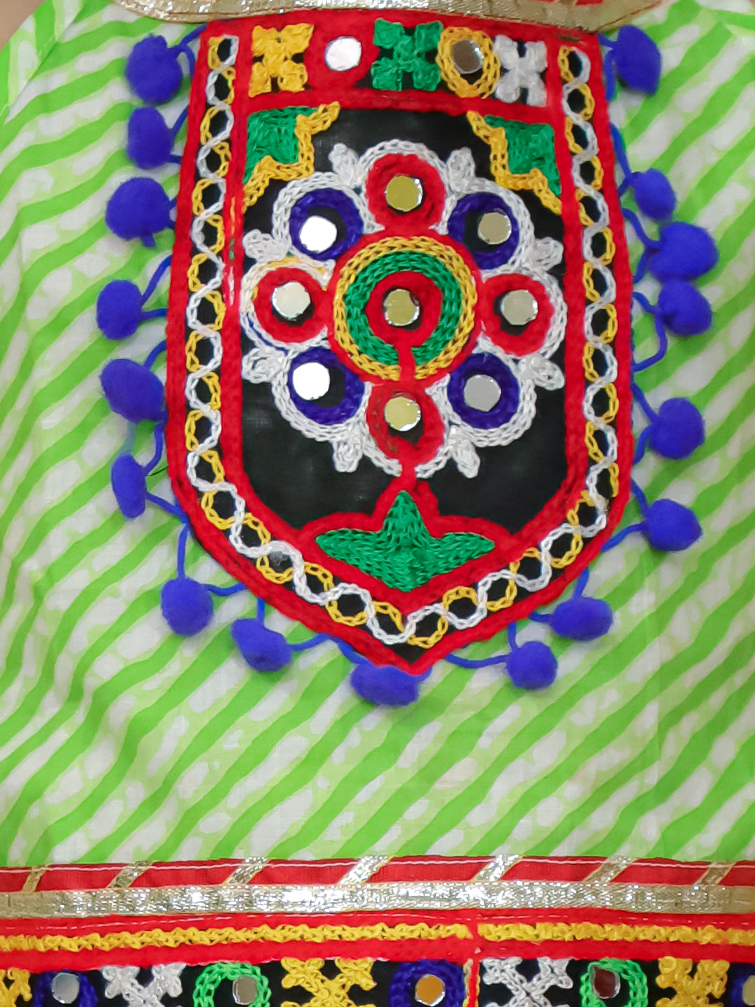 BownBee Pure Cotton Embroidered Choli With Mirror Work Dhoti For Girls - Green
