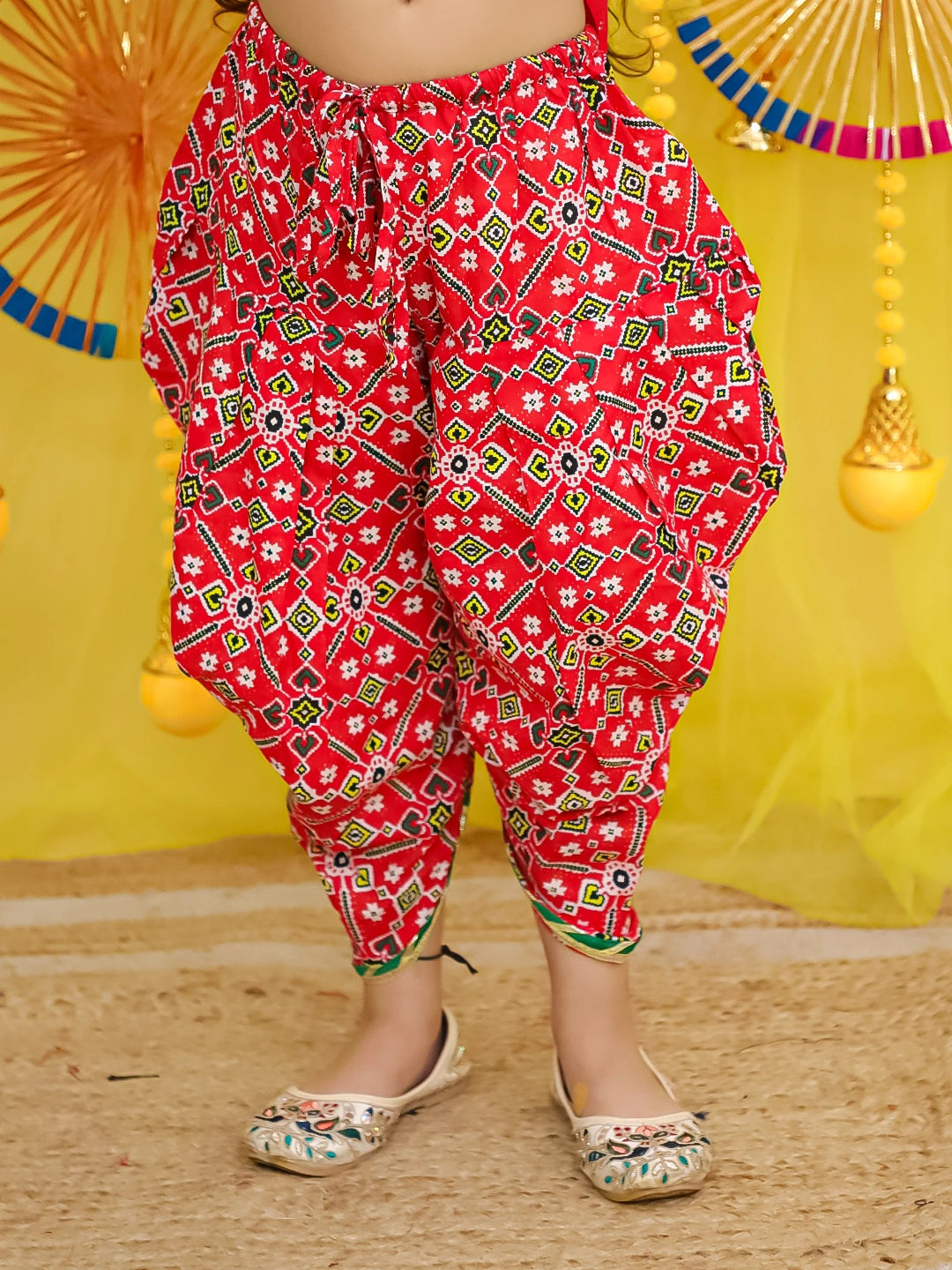 BownBee Pure Cotton Embroidered Navratri Kedia With Dhoti For Girls