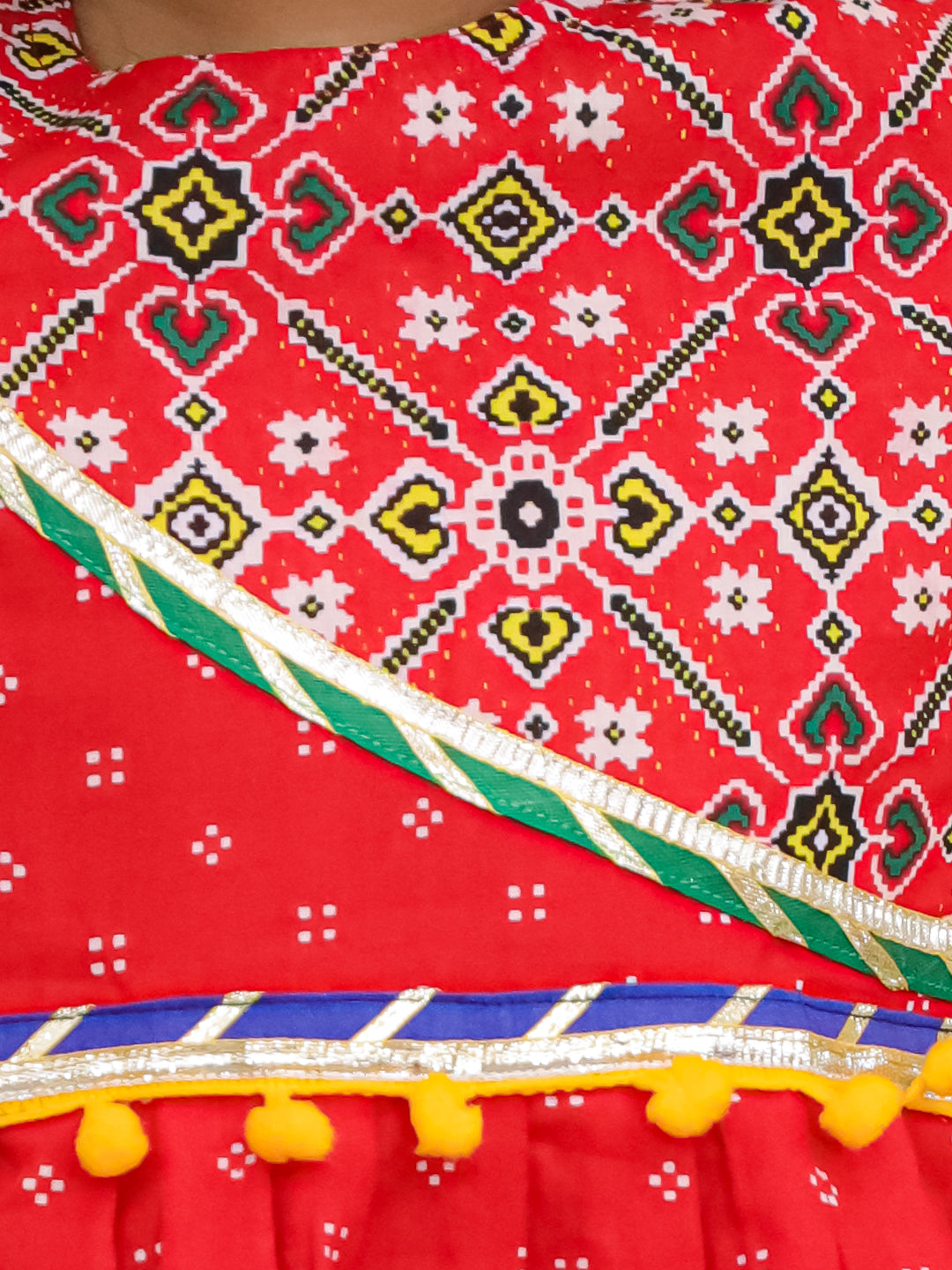BownBee Pure Cotton Embroidered Navratri Kedia With Dhoti For Girls - Yellow