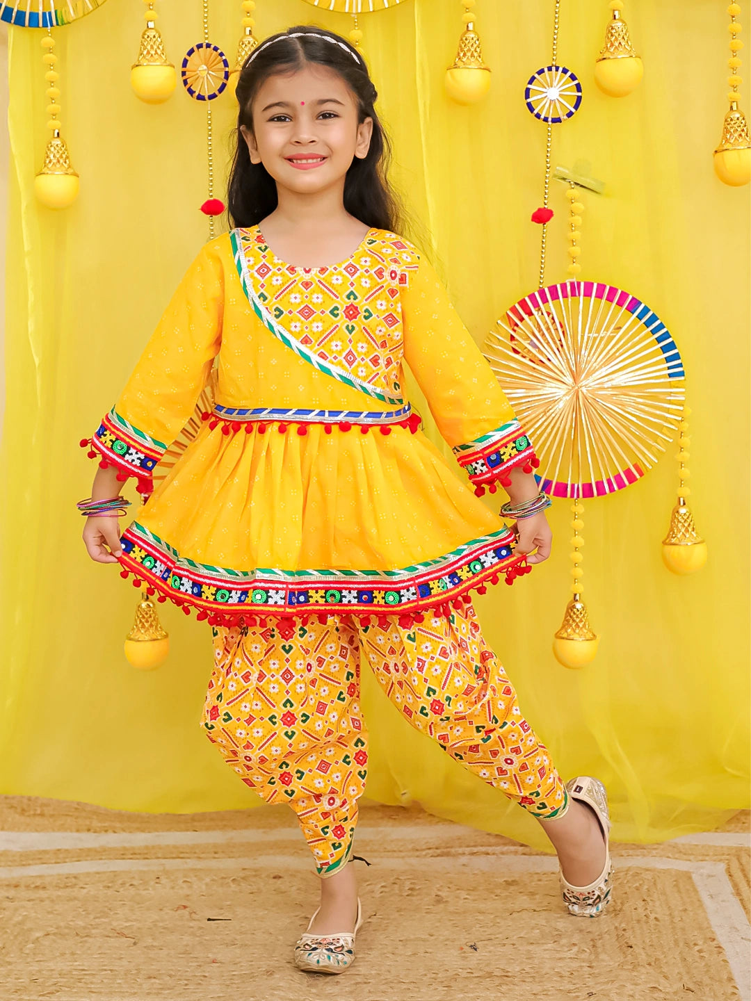 BownBee Pure Cotton Embroidered Navratri Kedia With Dhoti For Girls