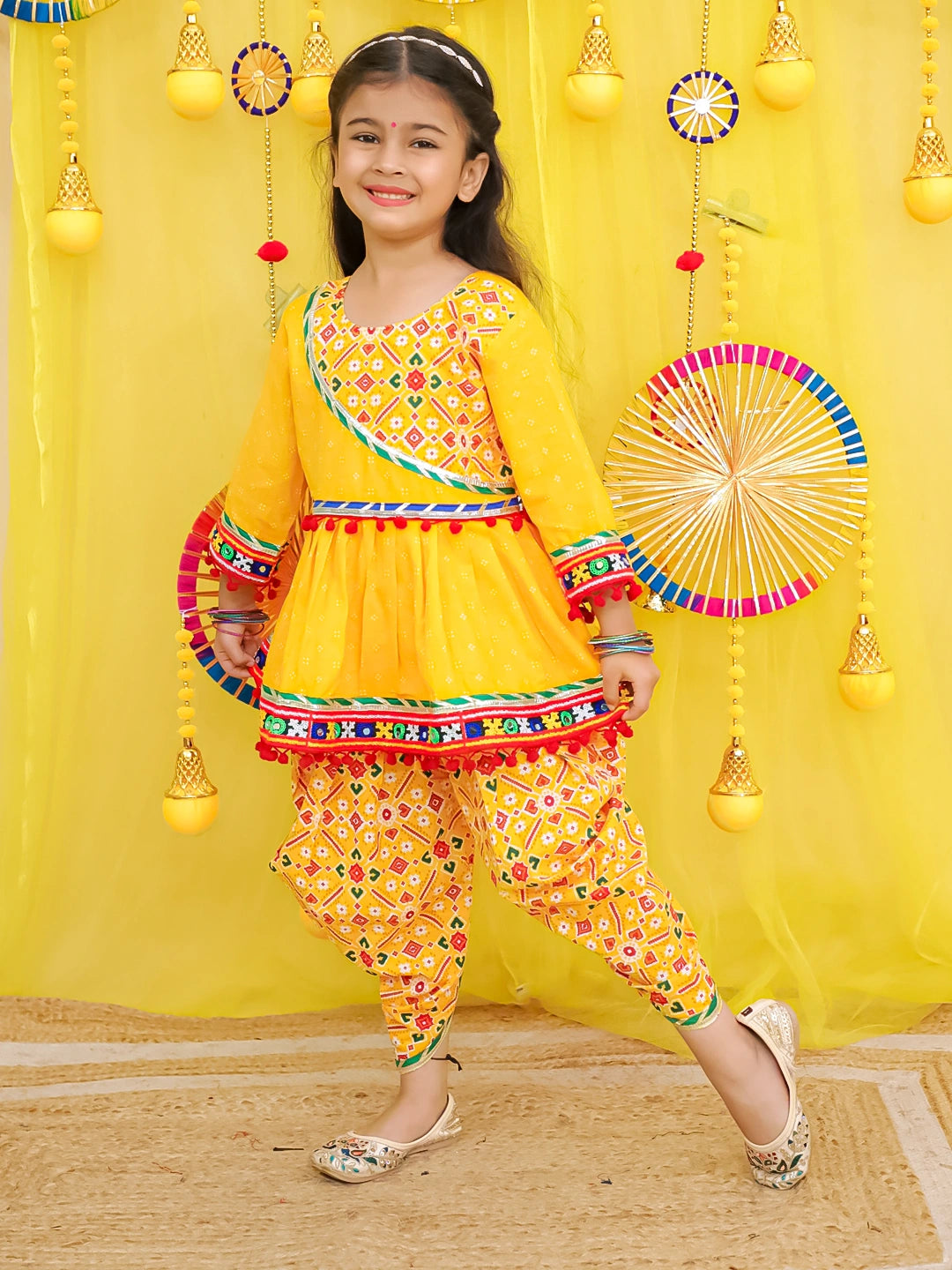 BownBee Pure Cotton Embroidered Navratri Kedia With Dhoti For Girls