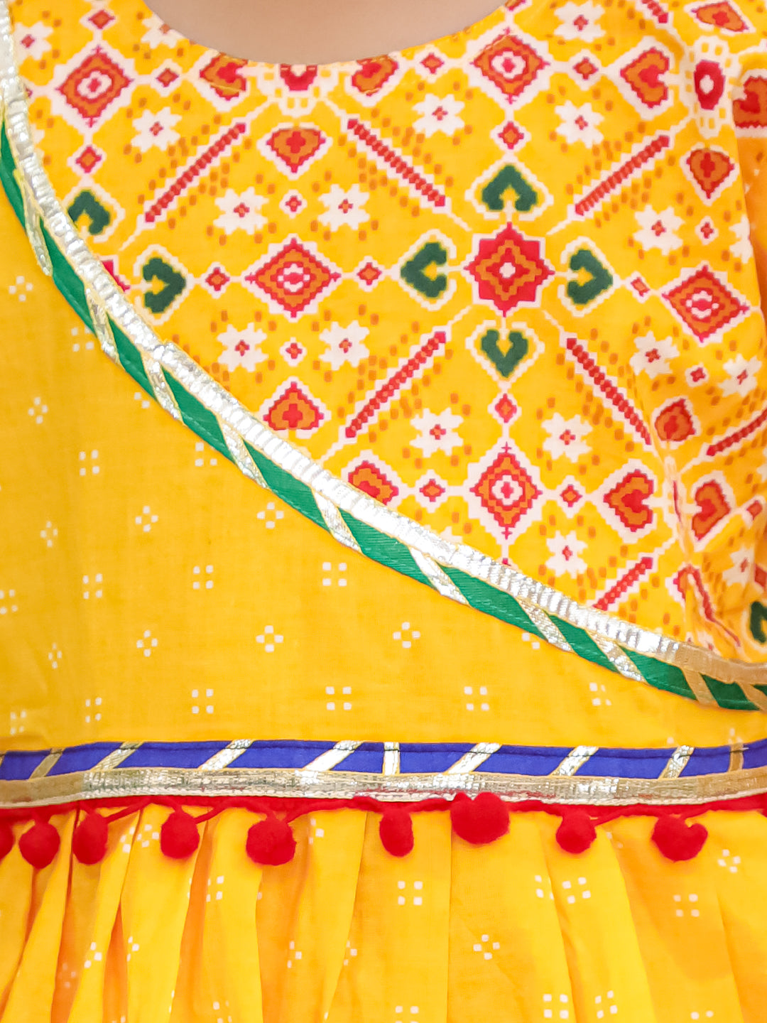 BownBee Pure Cotton Embroidered Navratri Kedia With Dhoti For Girls - Yellow
