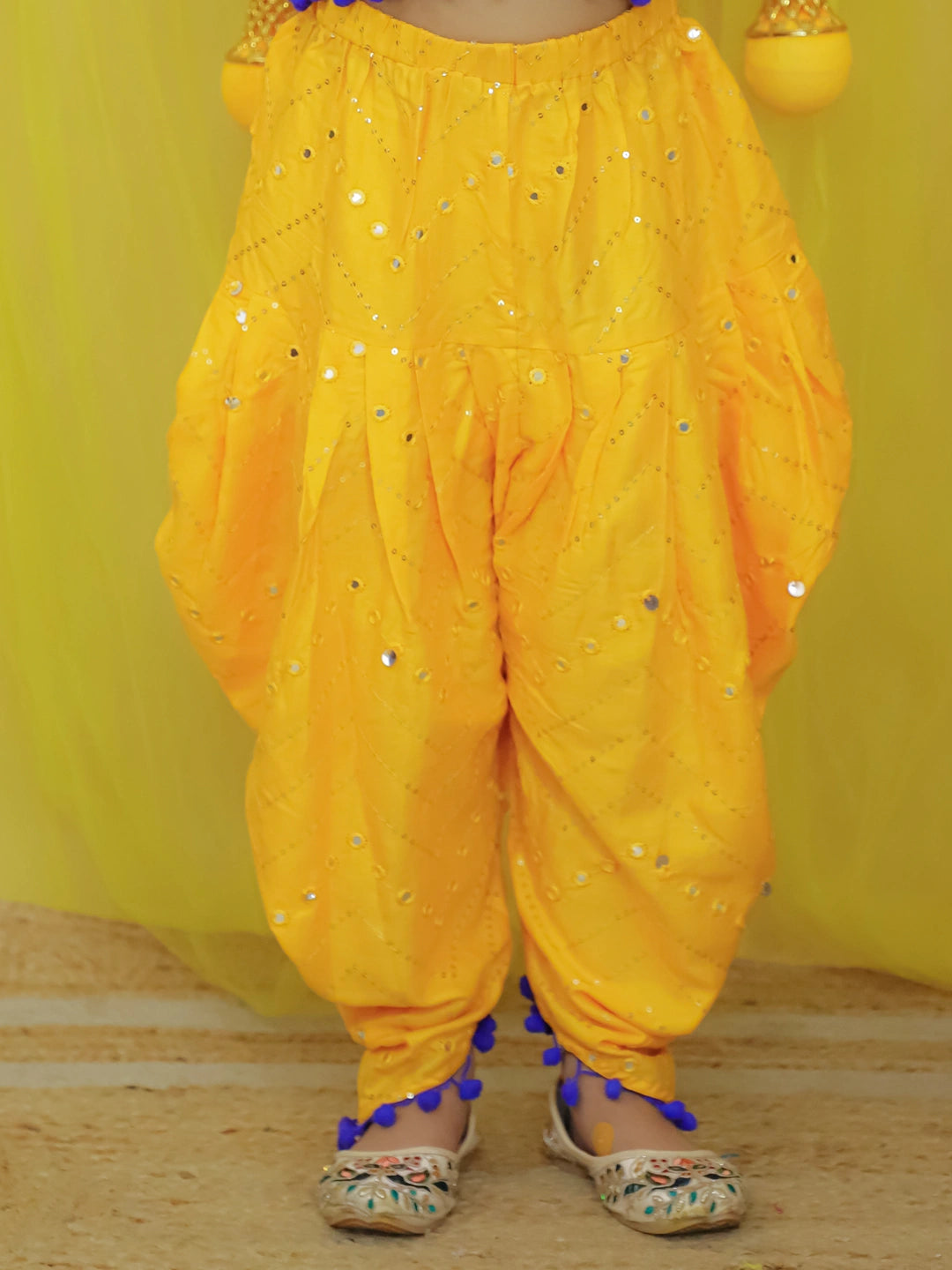 BownBee Pure Cottn Embroidered Choli With Mirror Work Dhoti For Girls