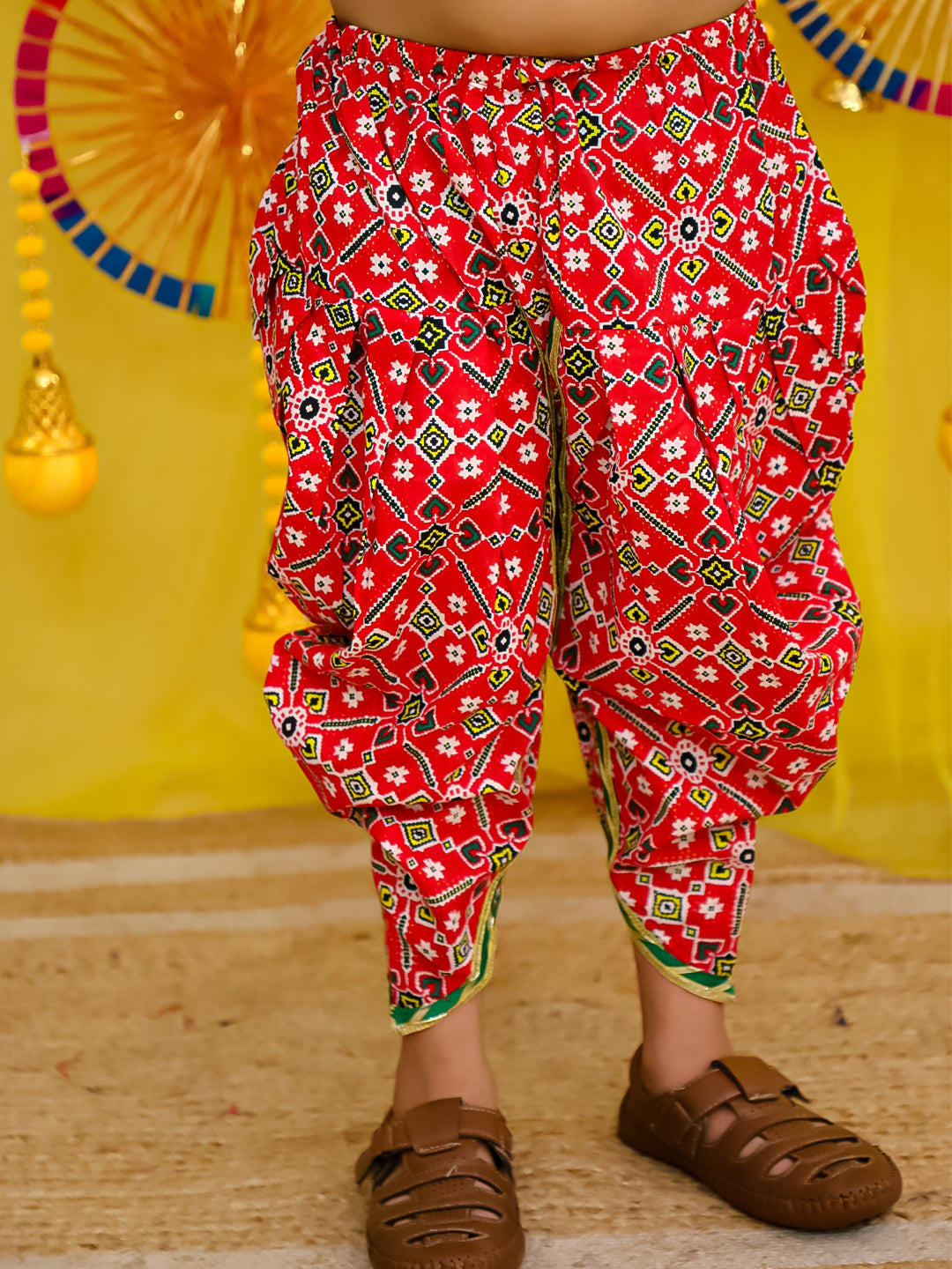BownBee Pure Cotton Embroidered  Navratri Angarakha Style Kedia With Dhoti For Boys - Yellow
