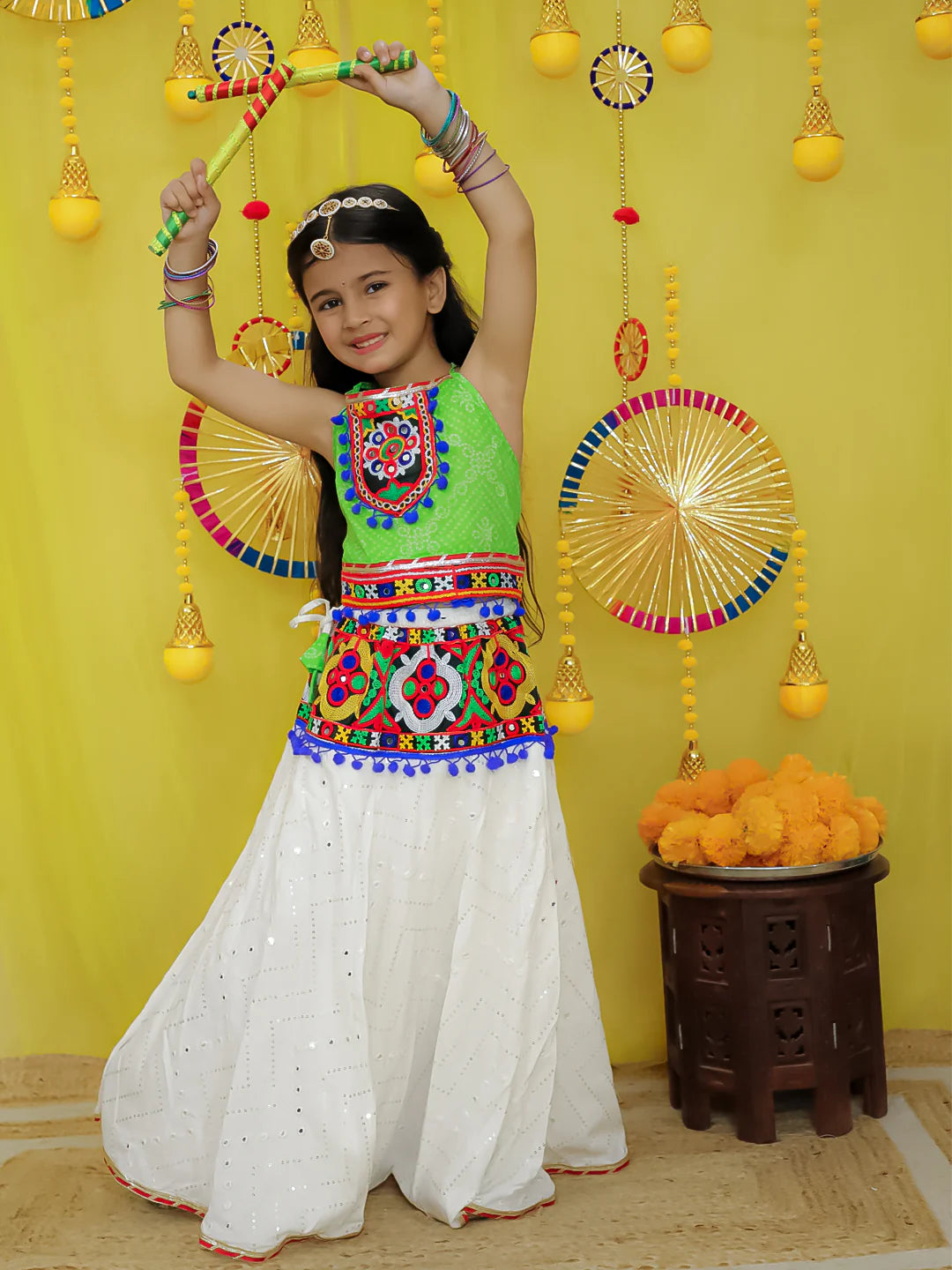 BownBee Pure Cotton Embroidered Navratri Lehenga Choli For Girls