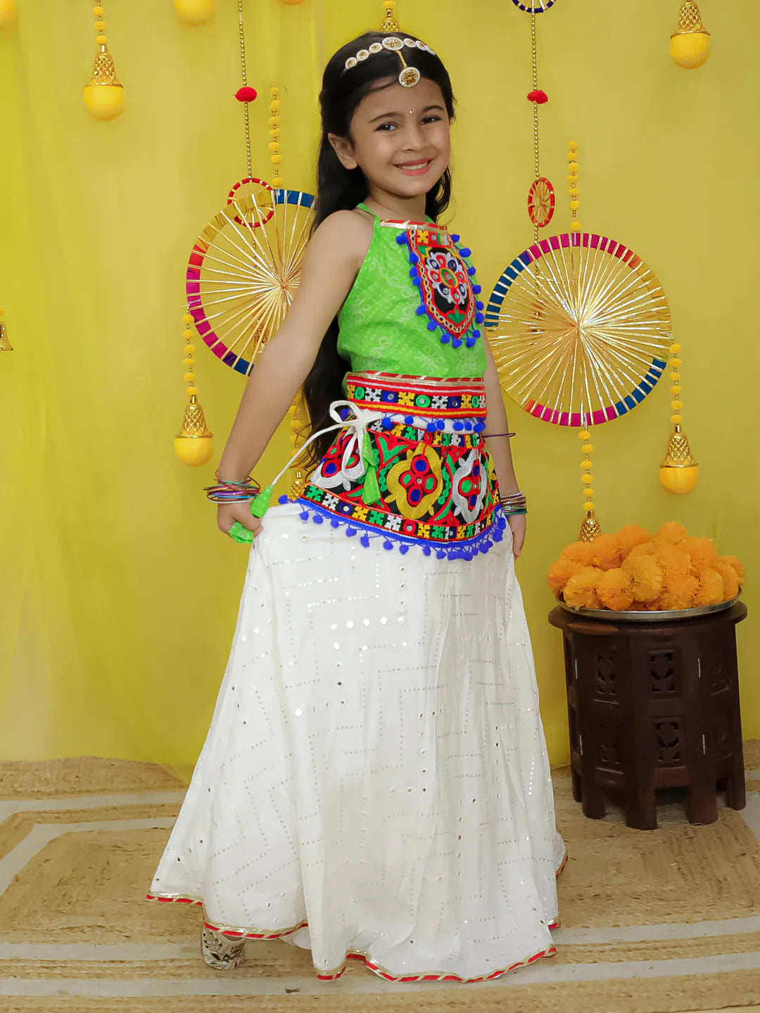 BownBee Pure Cotton Embroidered Navratri Lehenga Choli For Girls