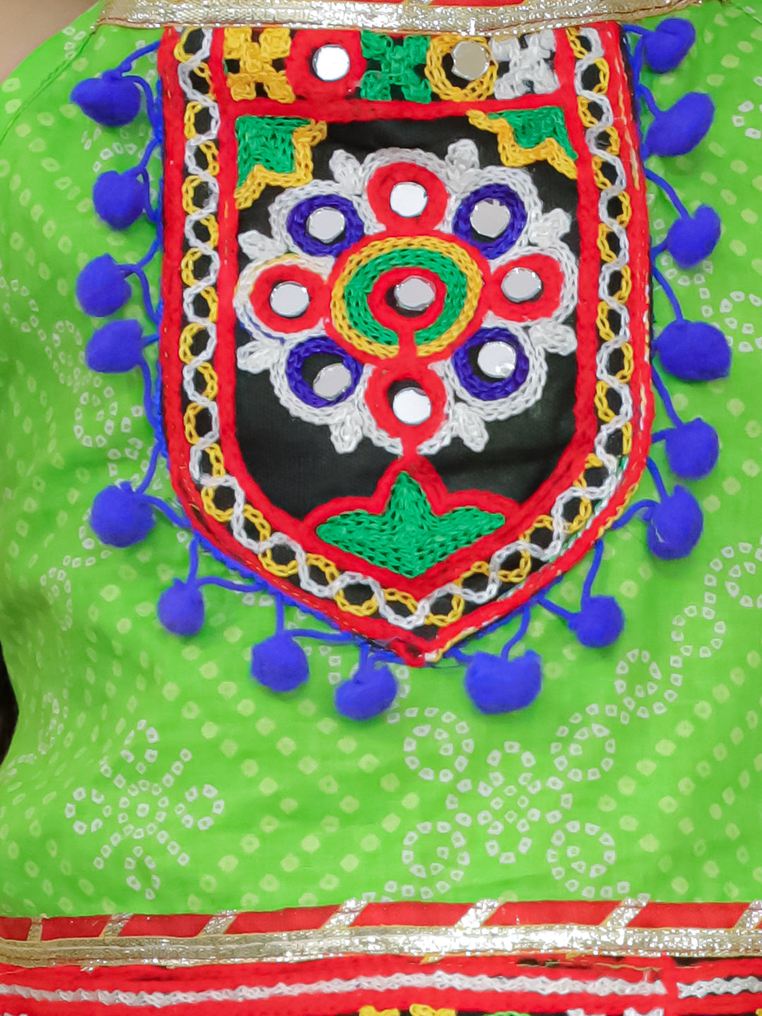 BownBee Pure Cotton Embroidered Navratri Lehenga Choli For Girls - Green (Pre- Order)