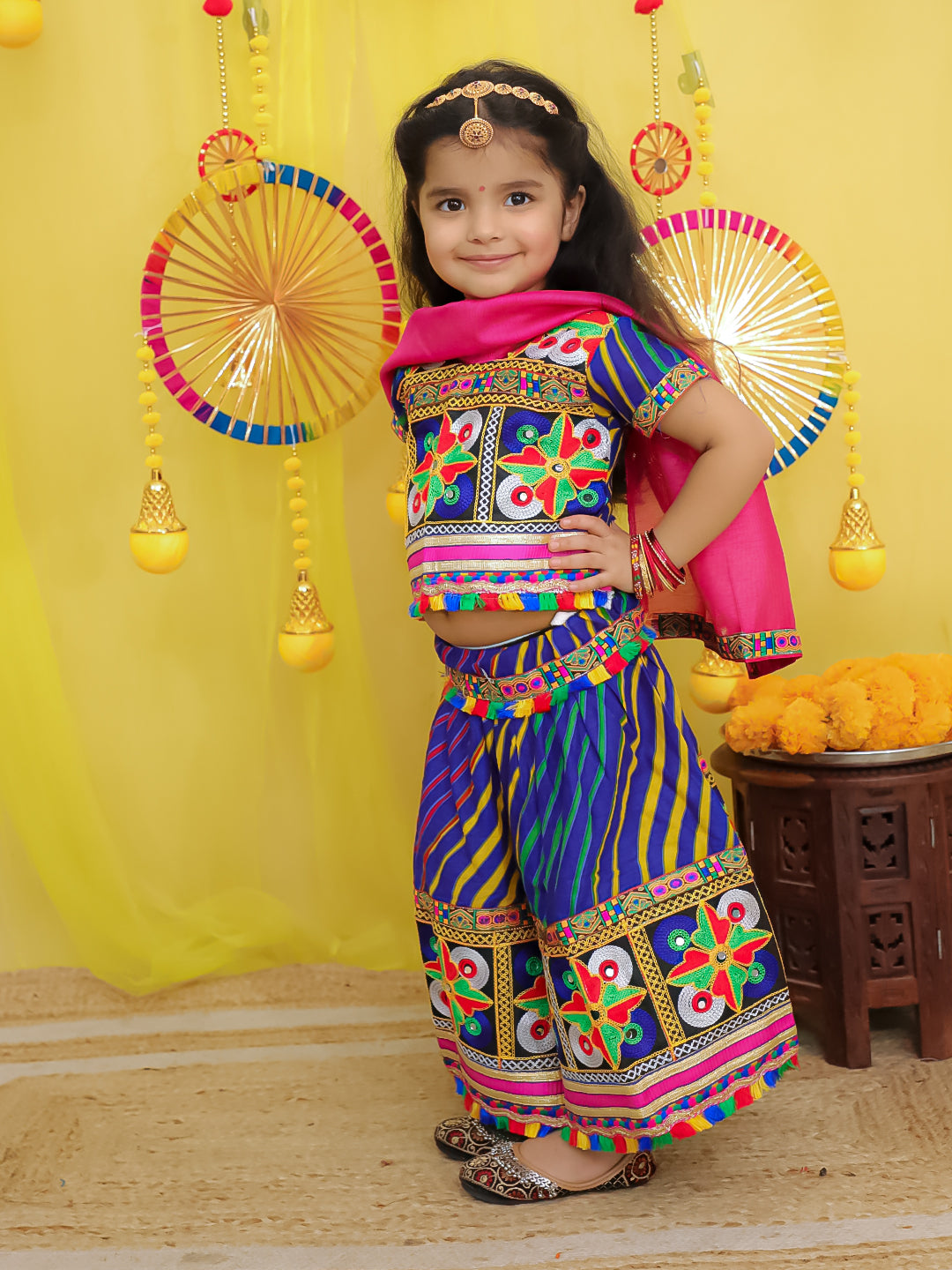 BownBee Pure Cotton Embroidered Navratri Chaniya Choli & Dupatta set For Girls -  Pink