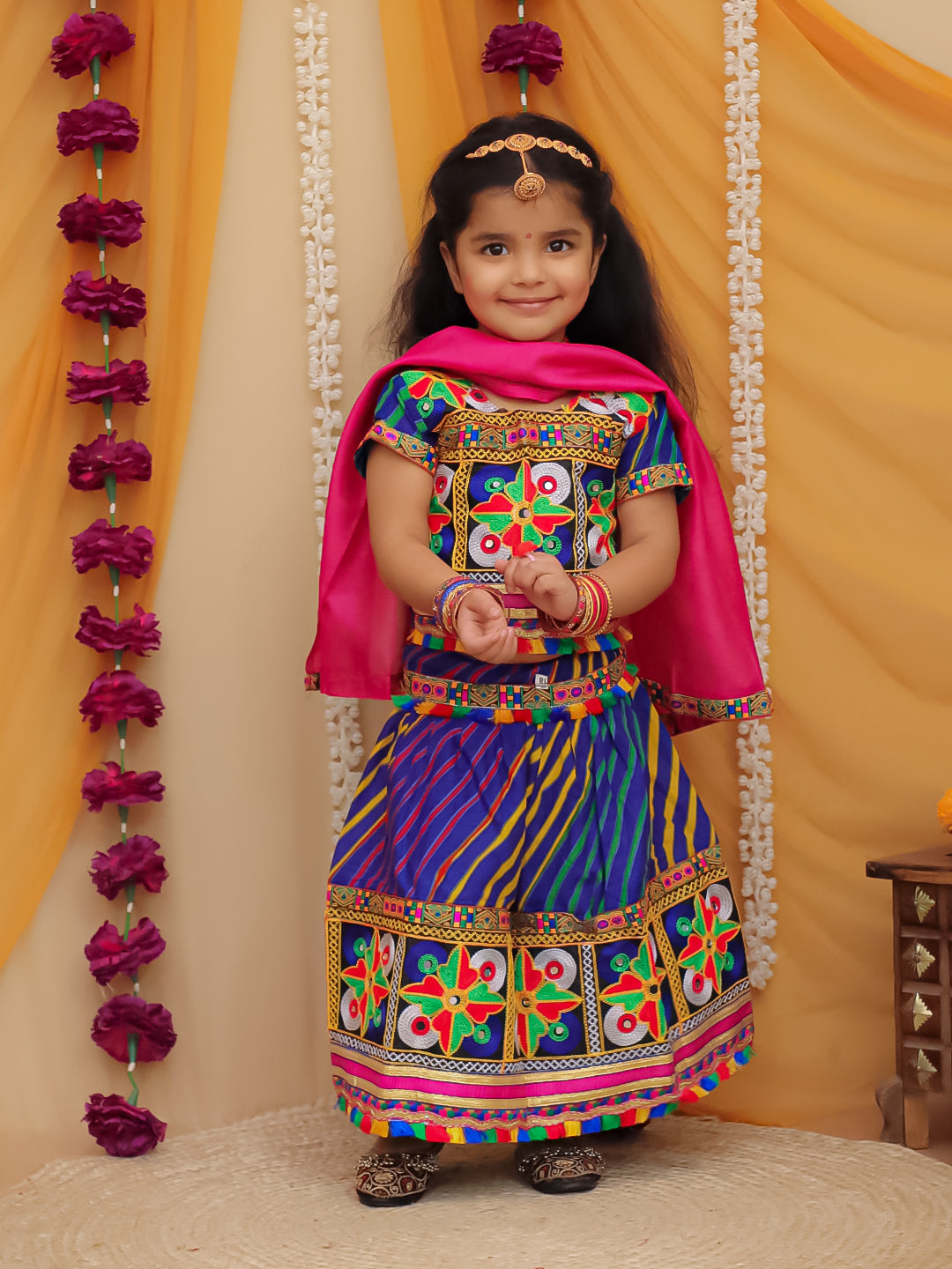 BownBee Pure Cotton Embroidered Navratri Chaniya Choli & Dupatta set For Girls -  Pink
