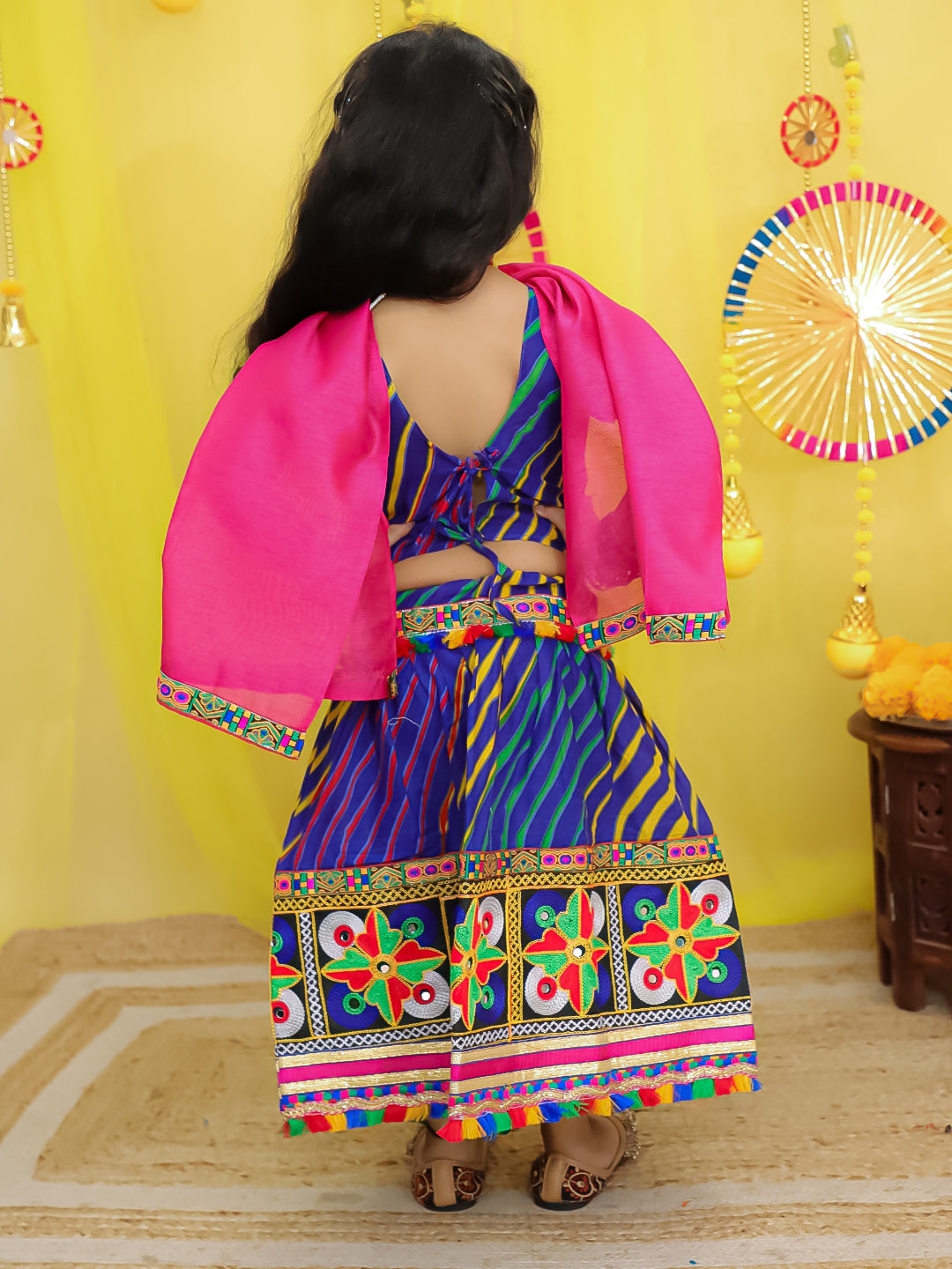 BownBee Pure Cotton Embroidered Navratri Chaniya Choli & Dupatta set For Girls -  Pink