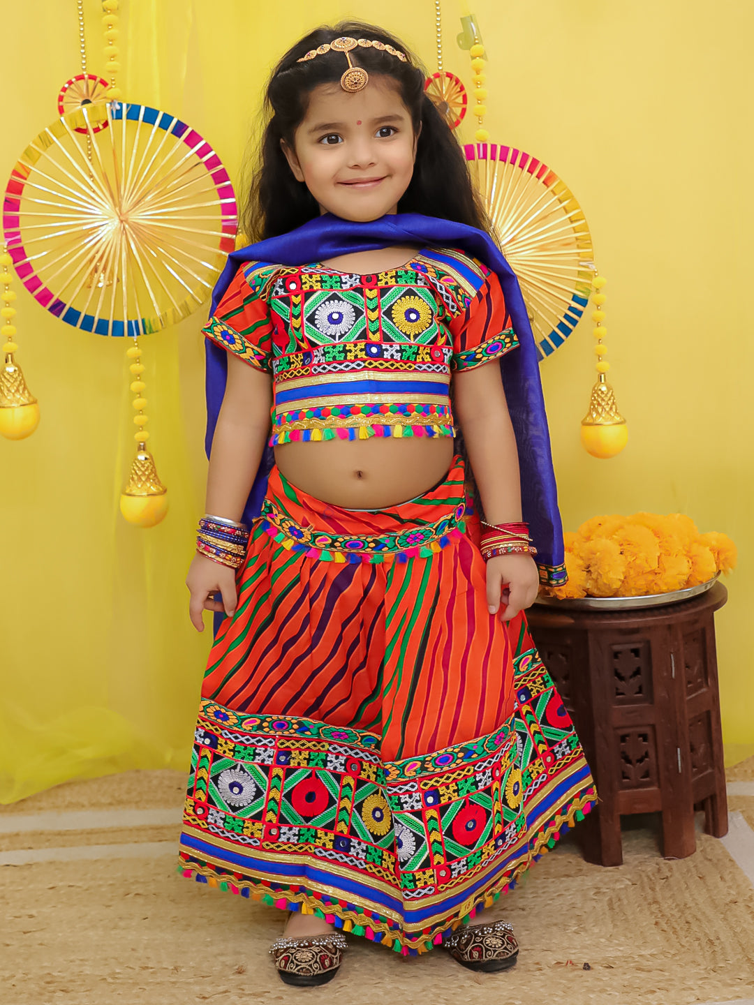 BownBee Pure Cotton Embroidered Navratri Chaniya Choli & Dupatta set For Girls -  Pink