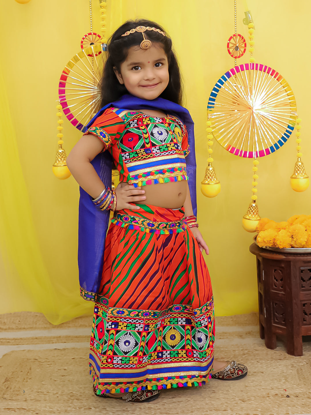 BownBee Pure Cotton Embroidered Navratri Chaniya Choli & Dupatta set For Girls -  Pink
