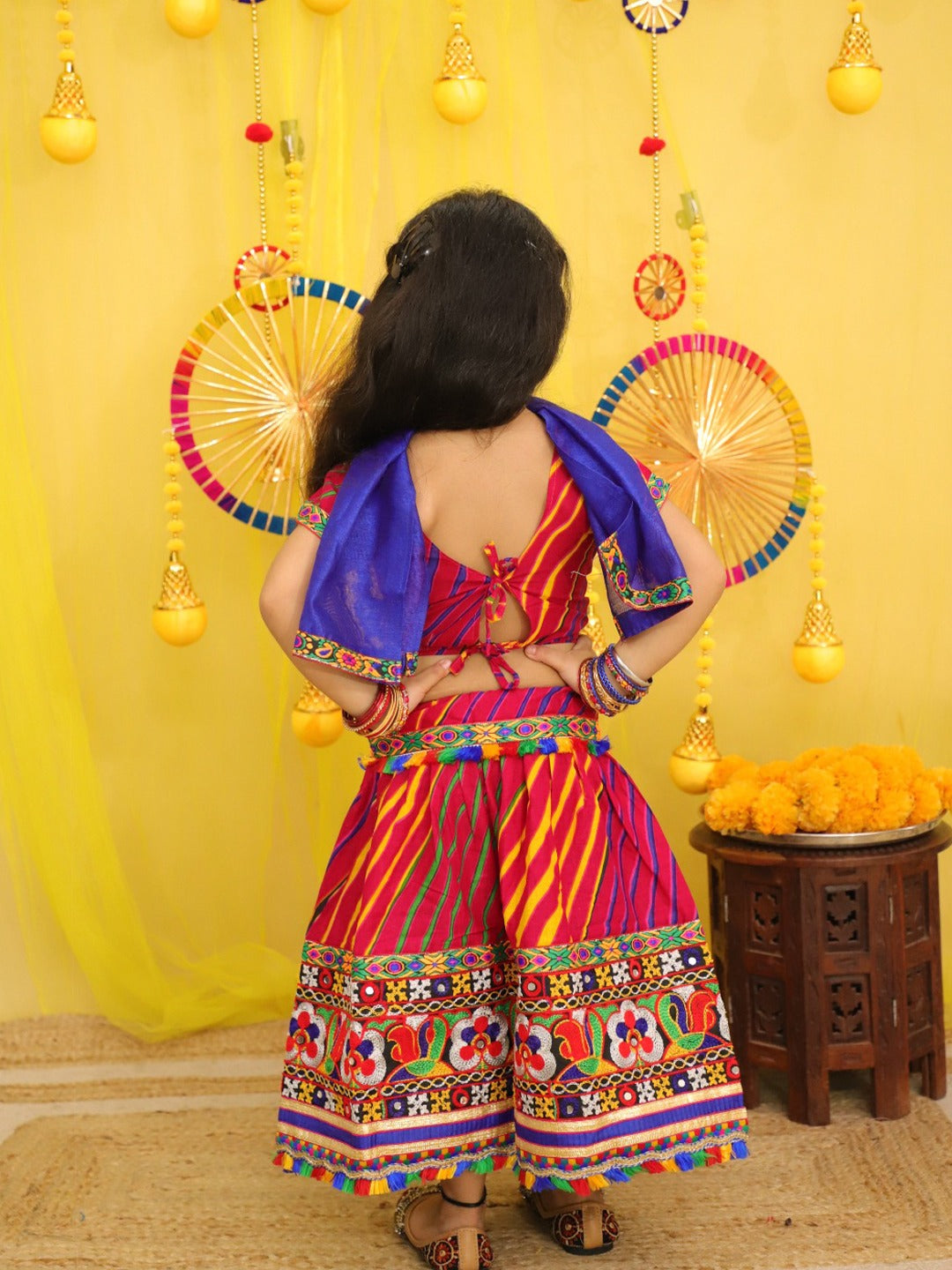 BownBee Pure Cotton Embroidered Navratri Chaniya Choli & Dupatta set For Girls -  Pink
