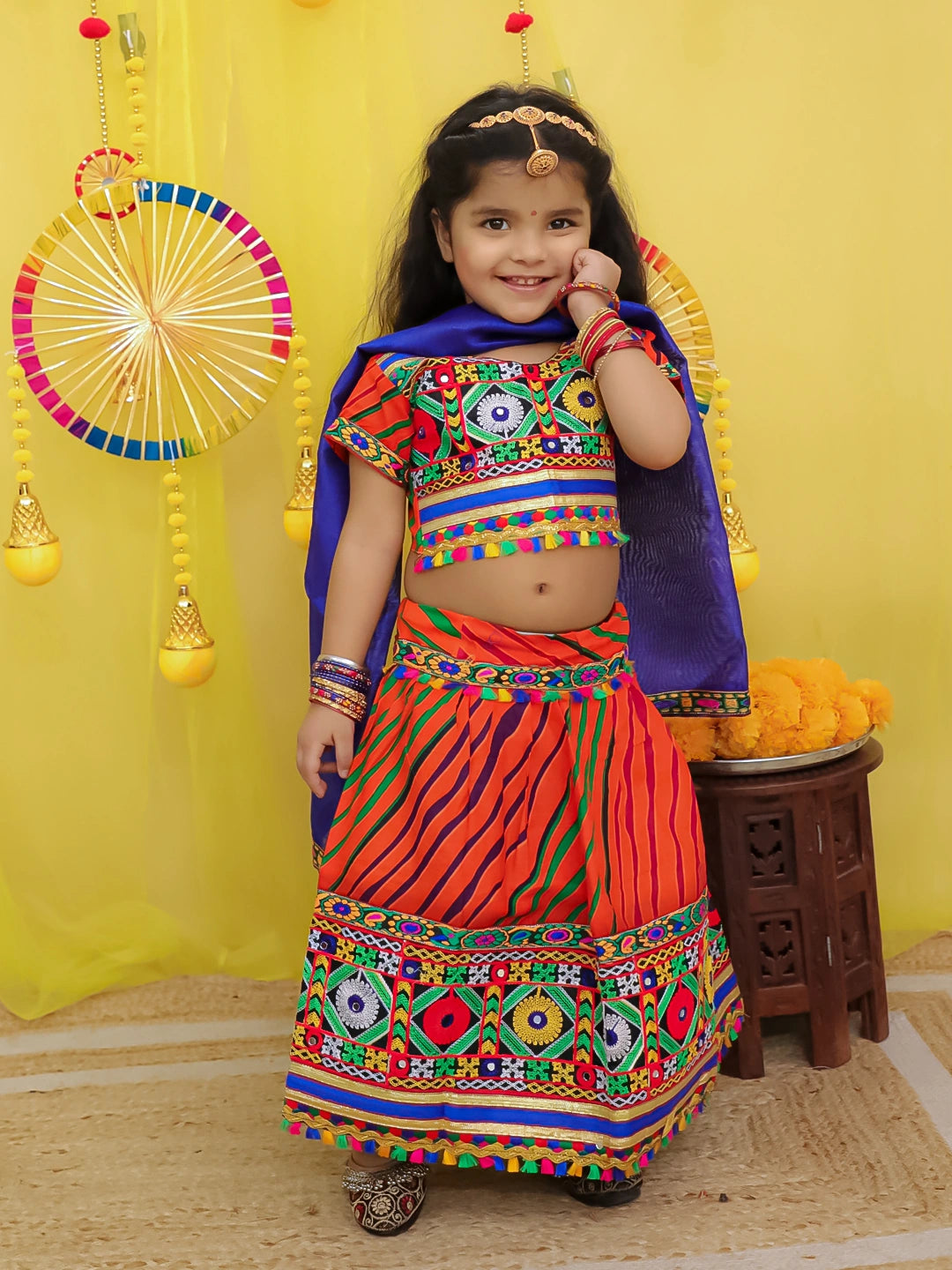 BownBee Pure Cotton Embroidered Navratri Chaniya Choli & Dupatta set For Girls