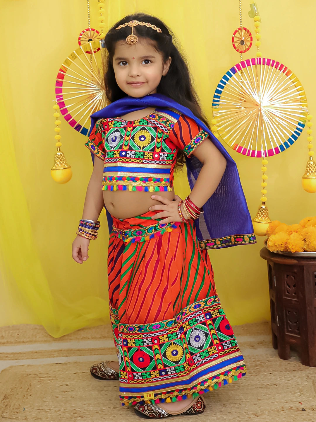 BownBee Pure Cotton Embroidered Navratri Chaniya Choli & Dupatta set For Girls