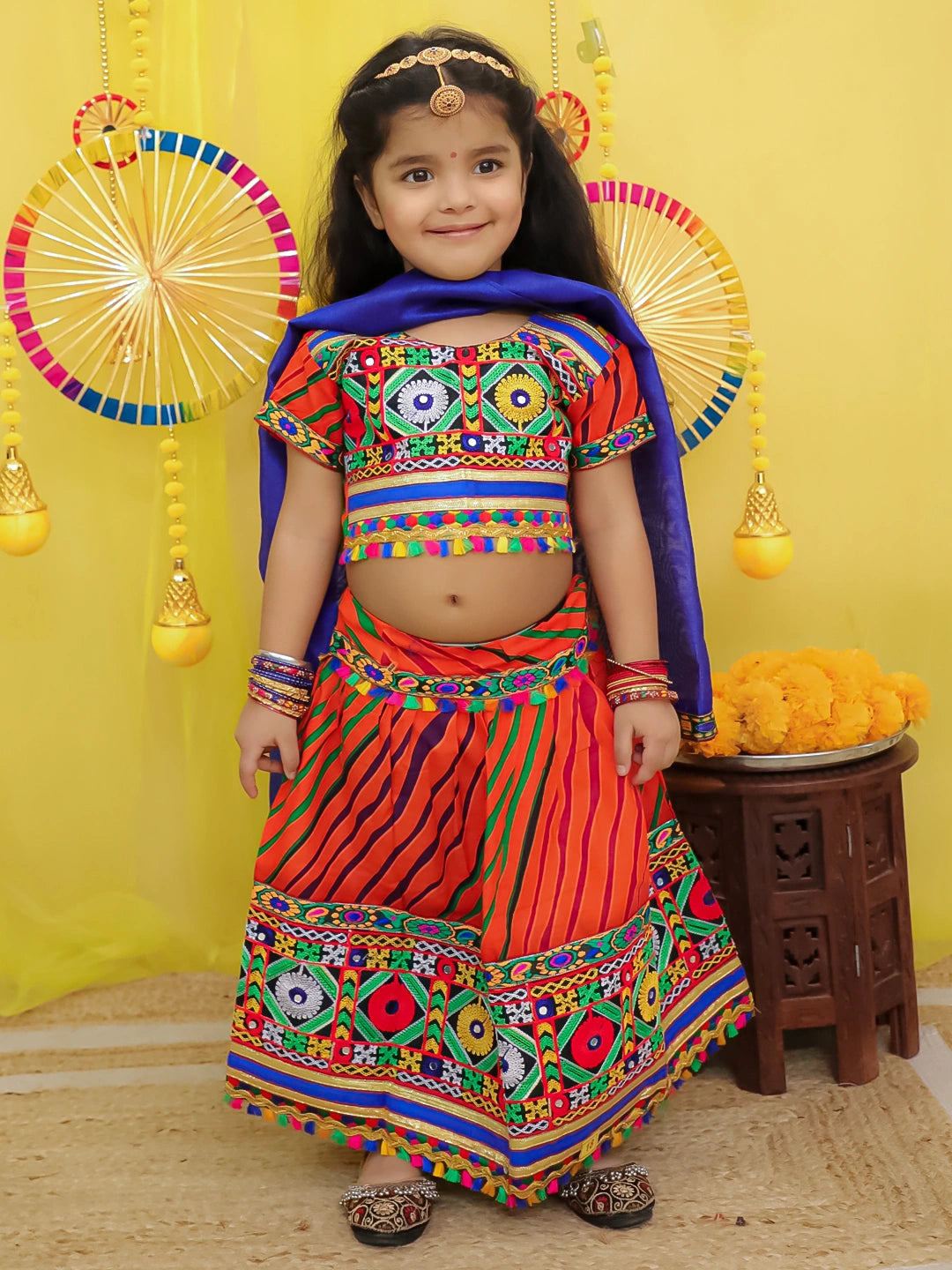 BownBee Pure Cotton Embroidered Navratri Chaniya Choli & Dupatta set For Girls