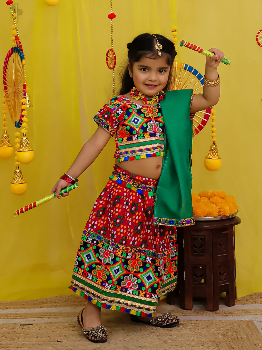 BownBee Pure Cotton Embroidered Navratri Chaniya Choli & Dupatta set For Girls