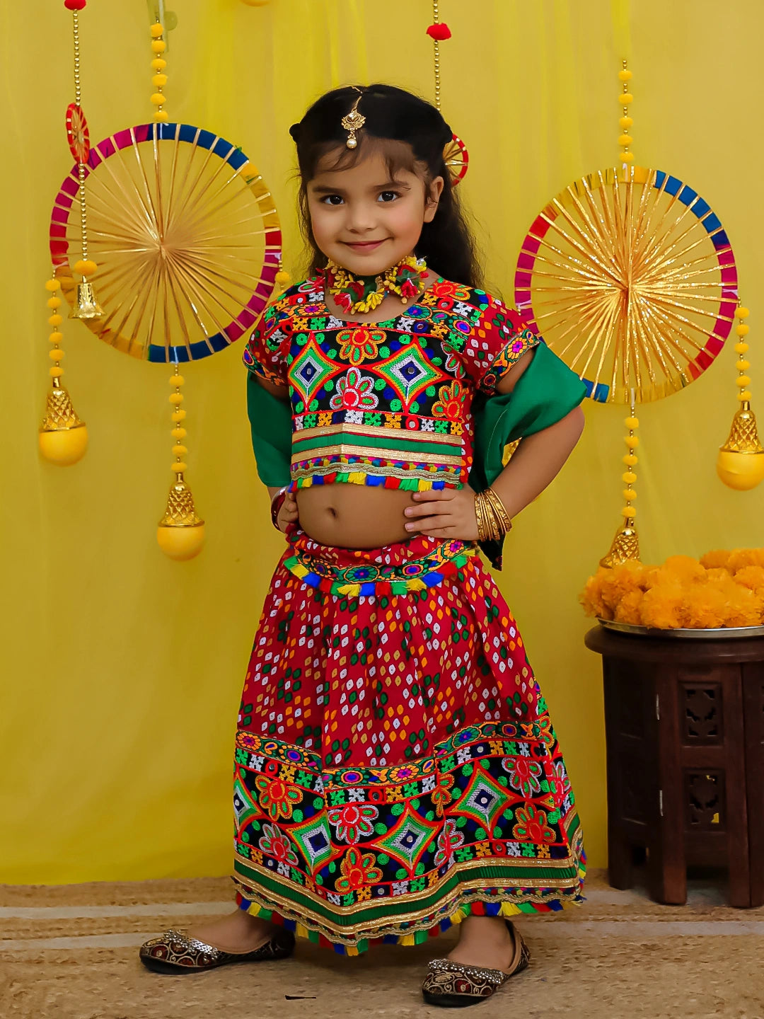 BownBee Pure Cotton Embroidered Navratri Chaniya Choli & Dupatta set For Girls