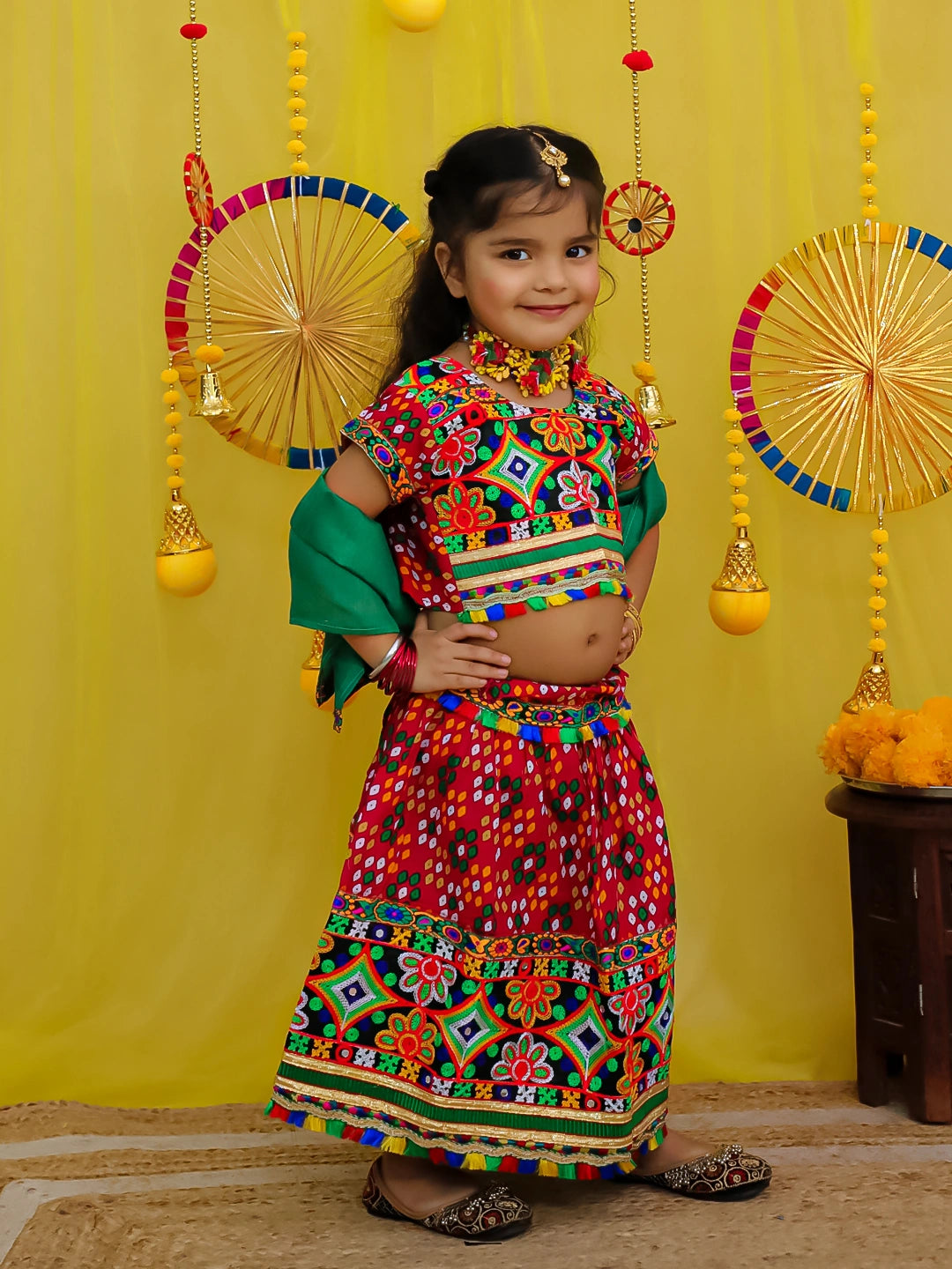 BownBee Pure Cotton Embroidered Navratri Chaniya Choli & Dupatta set For Girls