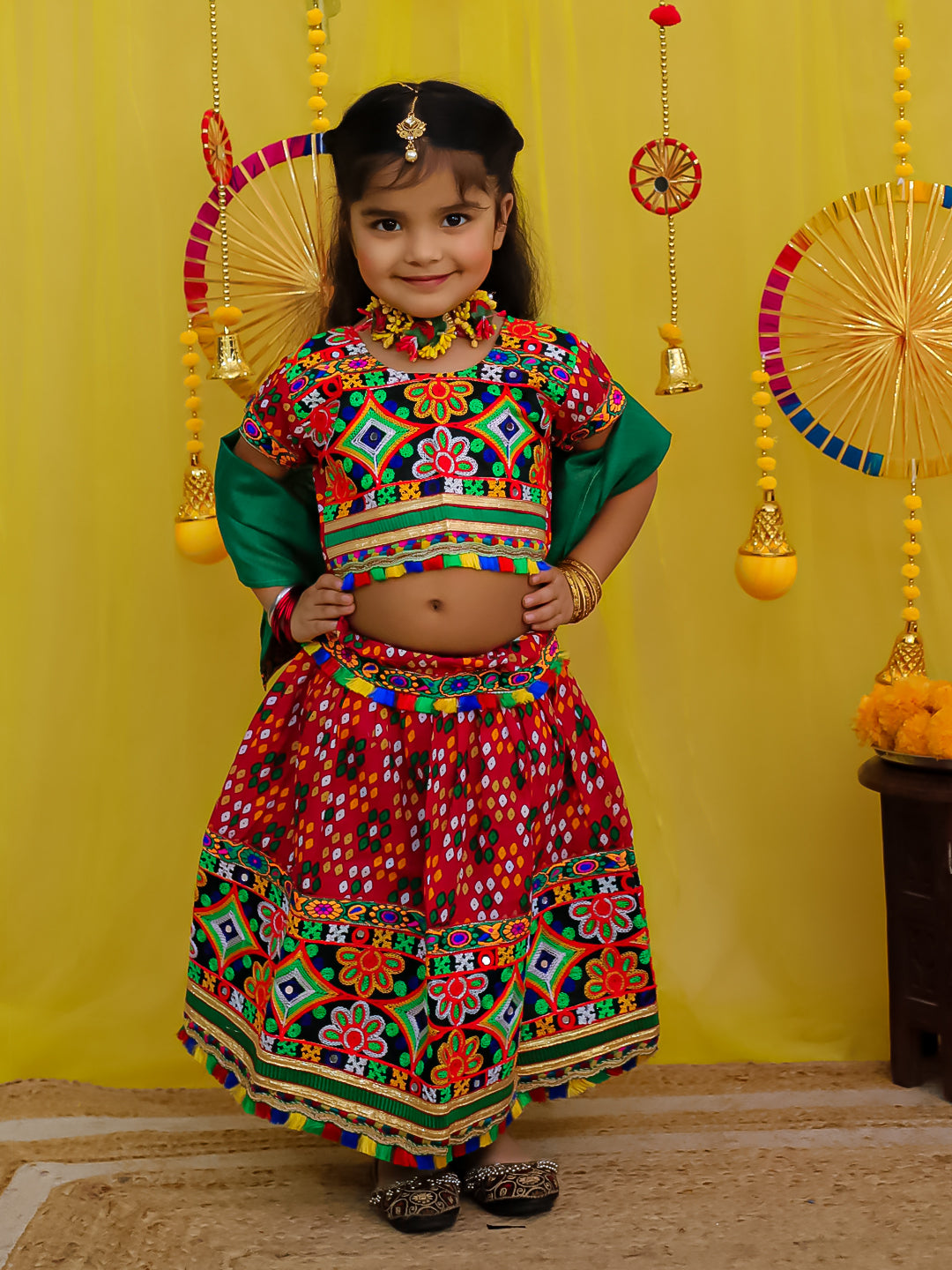 BownBee Pure Cotton Embroidered Navratri Chaniya Choli & Dupatta set For Girls -  Pink