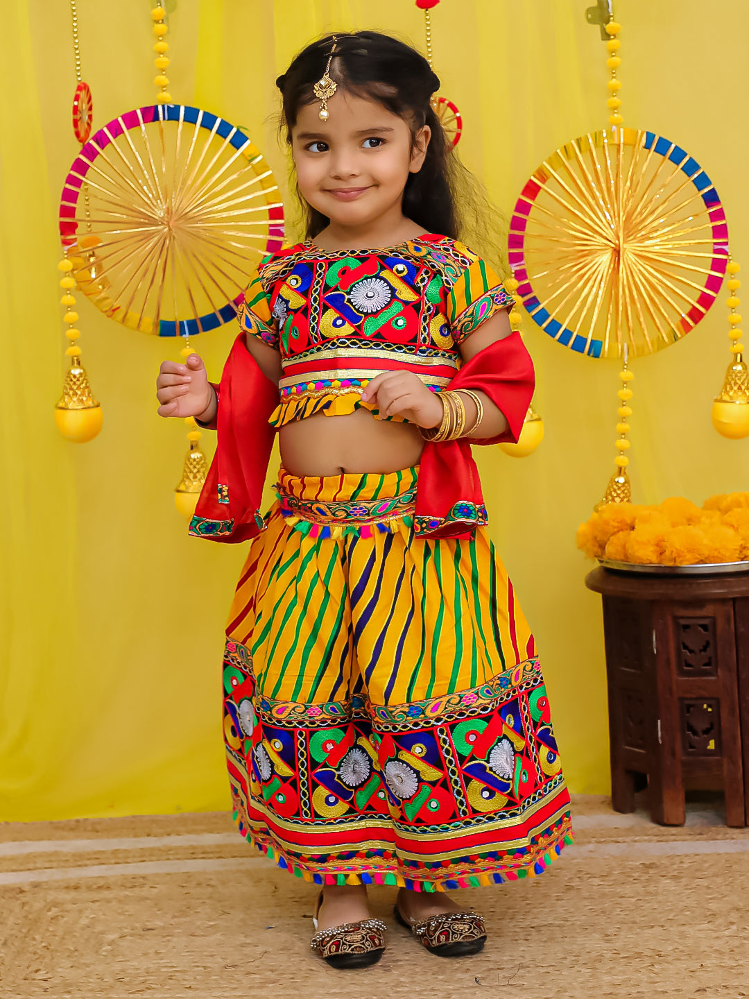 BownBee Pure Cotton Embroidered Navratri Chaniya Choli & Dupatta set For Girls -  Pink