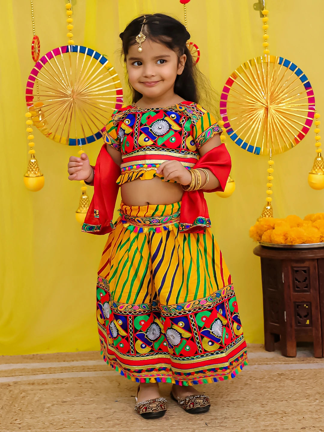 BownBee Pure Cotton Embroidered Navratri Chaniya Choli & Dupatta set For Girls
