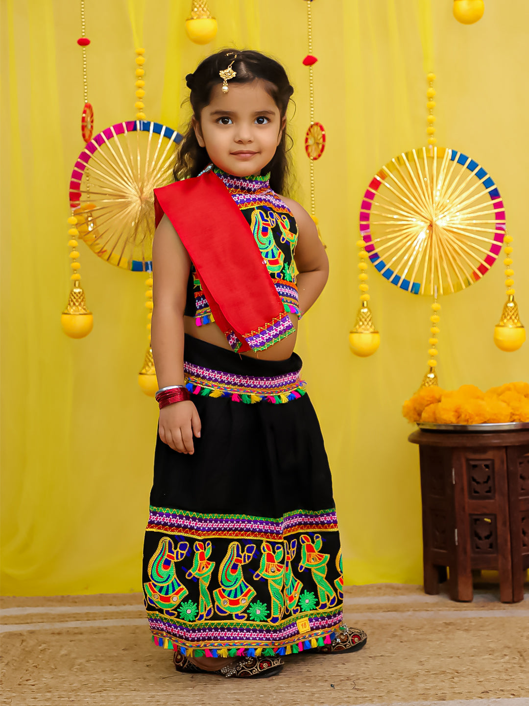 BownBee  Pure Cotton Embroidered Navratri Chaniya Choli & Dupatta set For Girls - Yellow