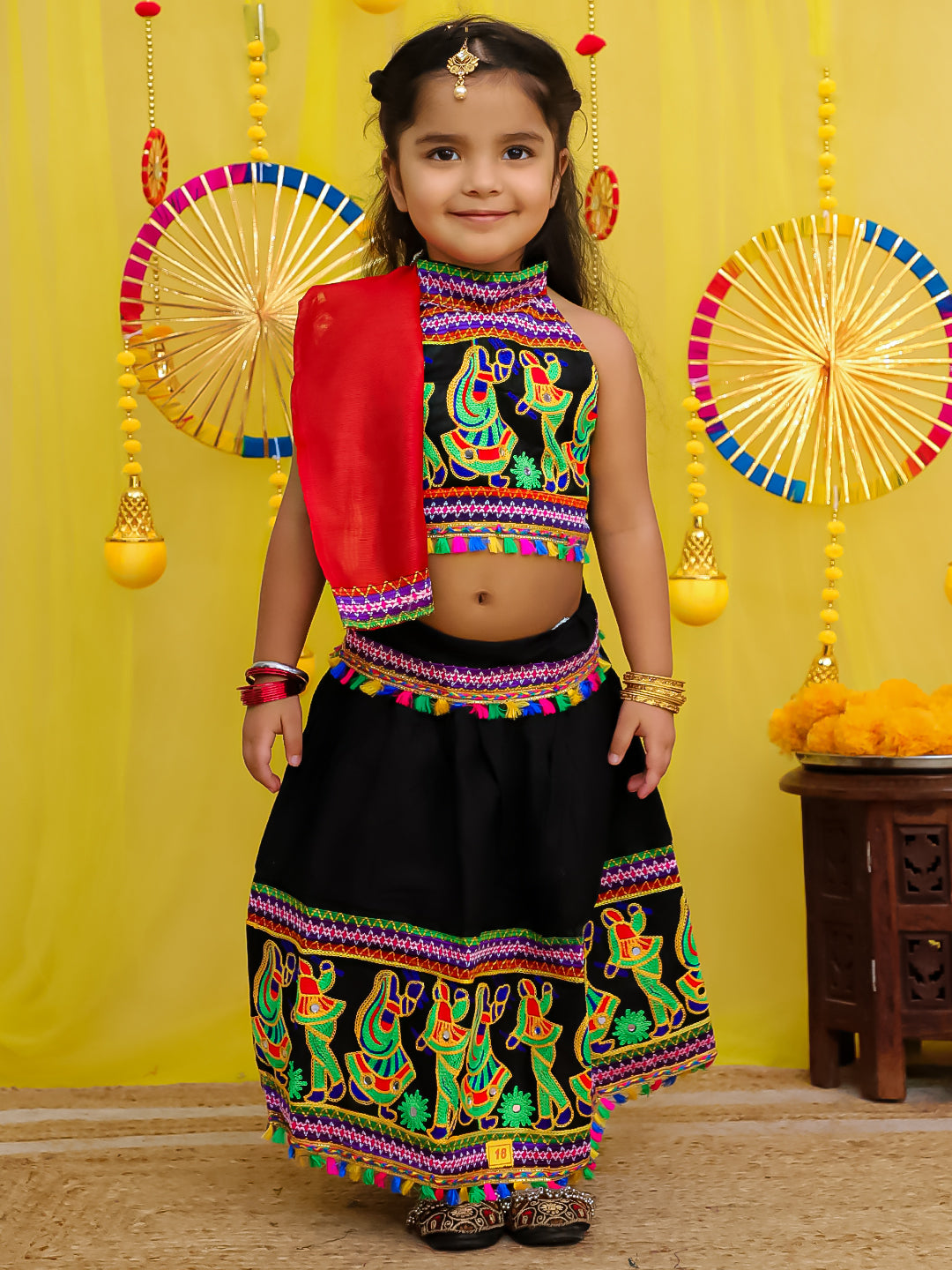 BownBee  Pure Cotton Embroidered Navratri Chaniya Choli & Dupatta set For Girls - Yellow
