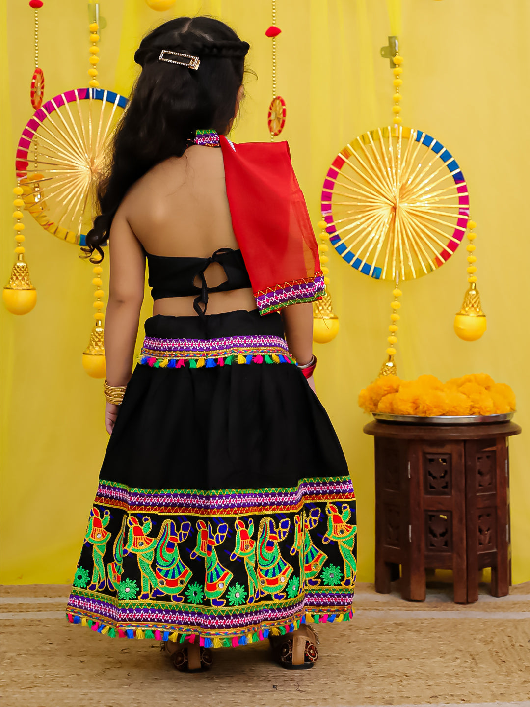 BownBee  Pure Cotton Embroidered Navratri Chaniya Choli & Dupatta set For Girls - Yellow