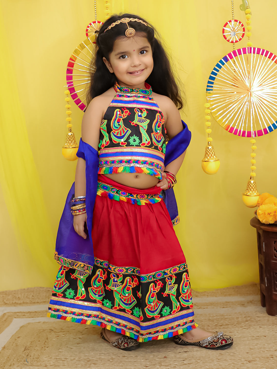 BownBee  Pure Cotton Embroidered Navratri Chaniya Choli & Dupatta set For Girls - Yellow