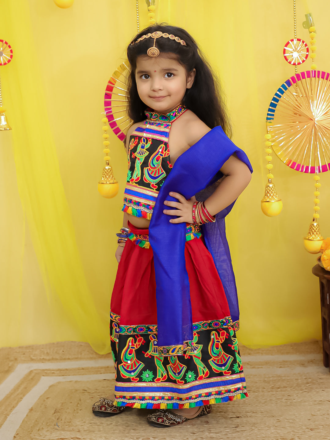 BownBee  Pure Cotton Embroidered Navratri Chaniya Choli & Dupatta set For Girls - Yellow